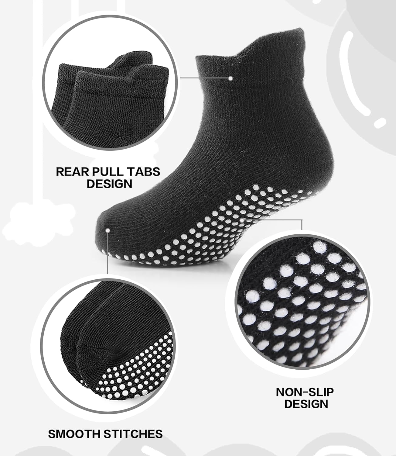 JAKIDAR Baby Toddler Socks Non Slip 9 Pairs Cotton Ankle Grip Socks for Boys Girls Baby Kids Infants Children - Image 3