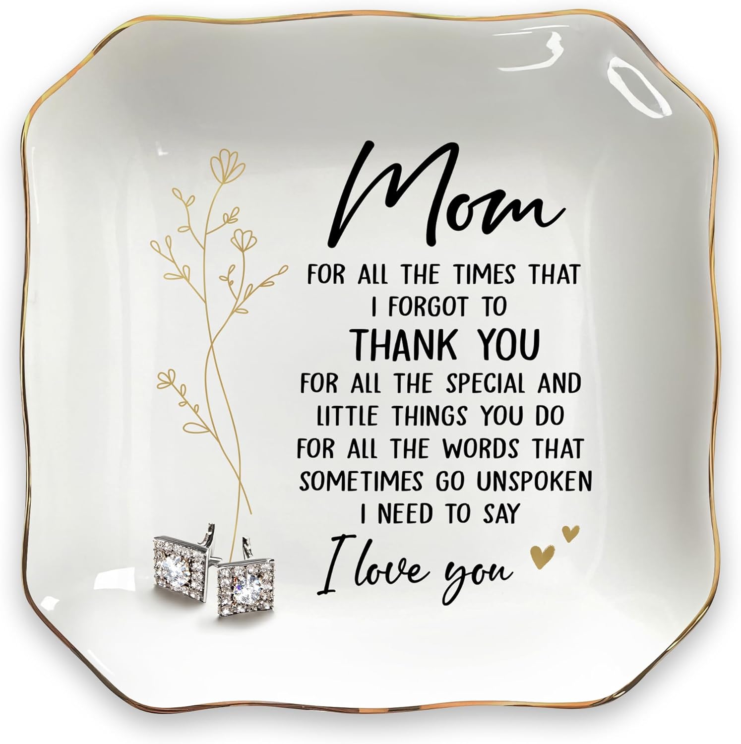 OASSIE Mothers Day Gifts for Mom - 4"x4" Ceramic Jewelry Dish Tray - Mother's Day Thank You Birthday Gifts for Mom Mother in Law Mama Grandma from Daughter Son, Mama Gift, Moms Gift, Jewelry Dish Moms
