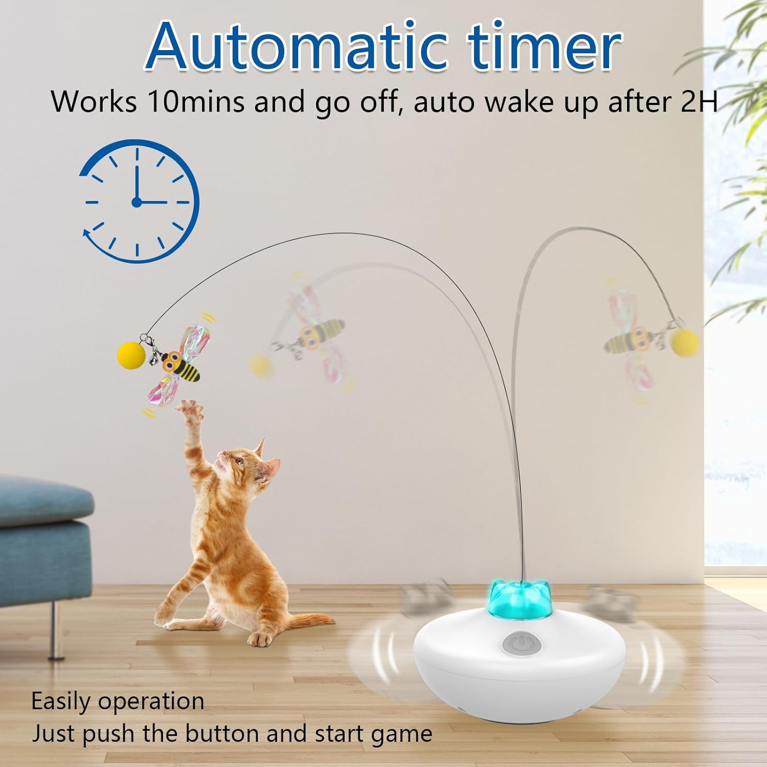Oxawo Interactive Cat Toys Cat Exercise Tumbler, Rechargeable Cat Toys for Indoor Cats Spin Butterfly Game Teasing Kitty, Extra Long Feather Wand (P33 cat Toys) - Image 2