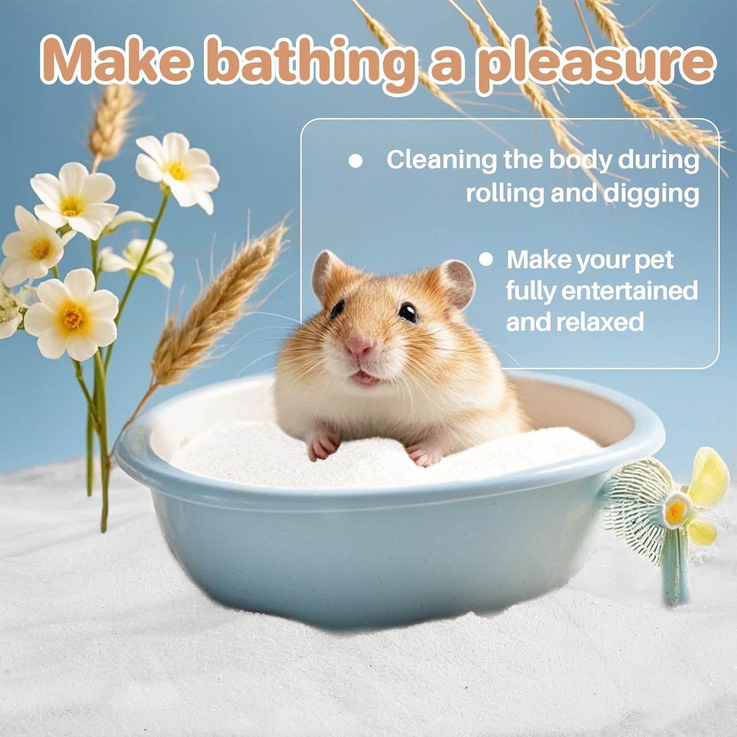 Sukh 14 OZ Hamster Sand Bath - Whit Fine Sand Hamster Bedding Reptile Silica Sand Gerbil Hideout for Hamster Chinchillas Gerbil Syrian Mice Small Animals Small Pets - Image 4