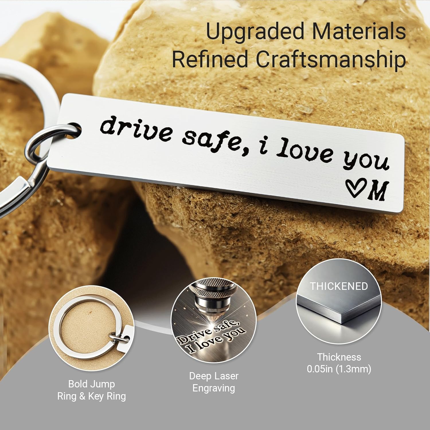 ZEARPT Drive Safe I Love You Keychain, A–Z Initial Engraved Stainless Steel Key Ring, Personalized Gift for Boyfriend, Husband & Family Members - Image 2
