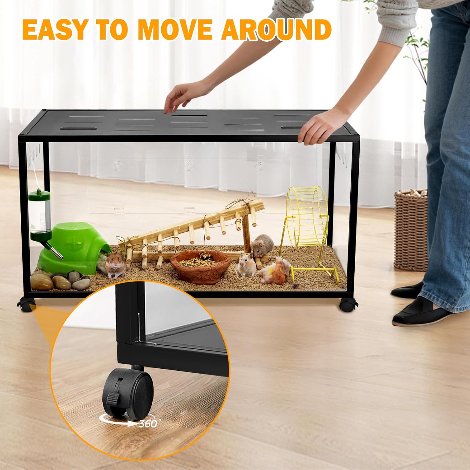 Hamster Cage, 360-Viewing Metal Rat Cage, Chewproof, Stackable Large Cage with Top Access, for Dwarf Syrian Hamster, Gerbil, Mouse (24 * 16 * 16IN) - Image 6