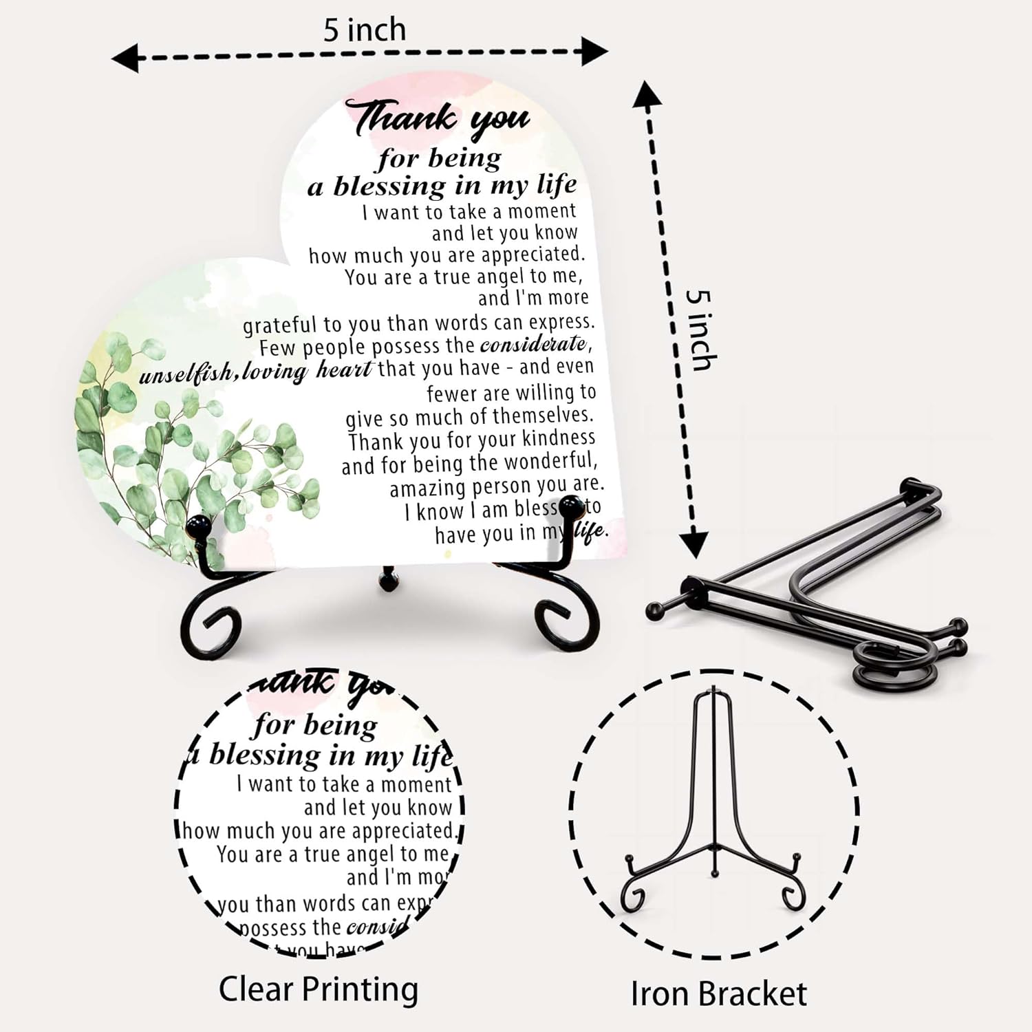 Thank You Gifts for Women, Being A Blessing in My Life Wood Heart Plaque with Stand, Appreciation Gratitude Gifts for Mom Friend Sister, Thanksgiving Christmas Valentines Day Family Party Gift Idea, 5x5in - Image 2