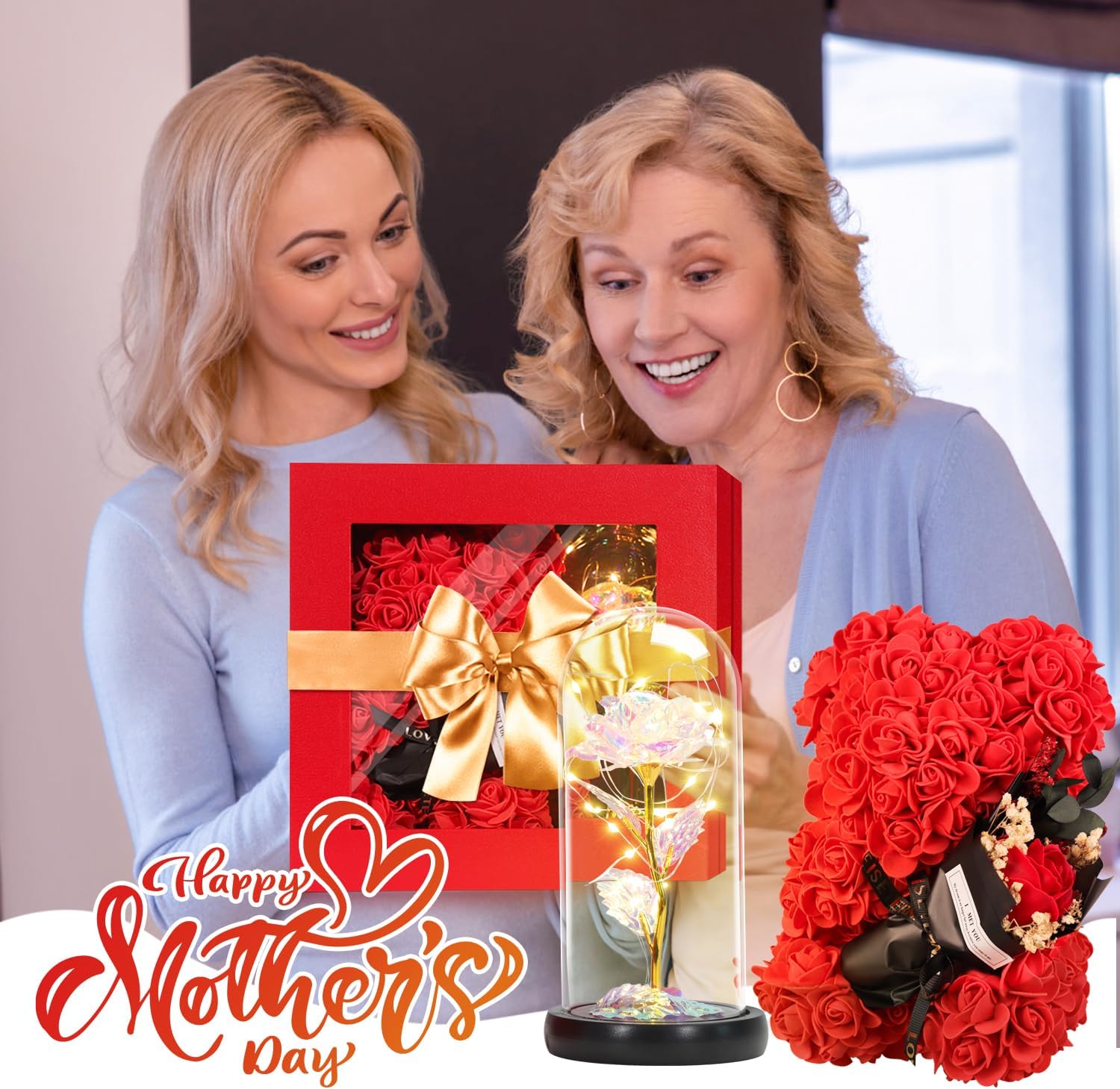 Mothers Day Rose Gifts for Mom Women Wife Girlfriend, Rose Bear & Beauty and the Beast-Inspired Rainbow Light-Up Roses Gift Set – Perfect for Valentine’s, Birthday Mother’s Day and Anniversary - Image 6
