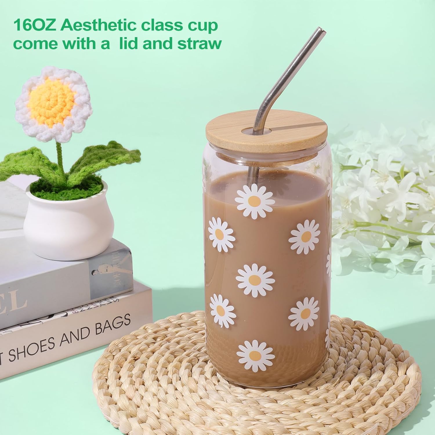 Birthday Gifts For Women, Teen Girl, Her, Happy Birthday Gift Box For Girl, Daughter, Women, Sister,Friends, Cute Daisy Aesthetic Glass Cups Gift Set 8pcs - Image 3
