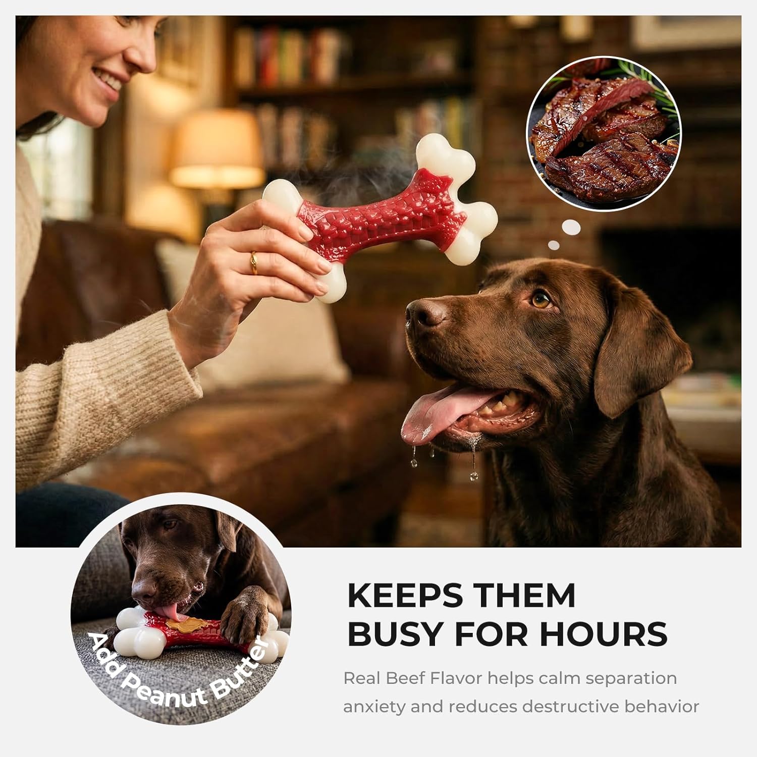 Kseroo Indestructible Dog Toys for Aggressive Chewers: Beef Flavored Hard Nylon Bone Chew Toys, Tough Dog Chew Toys for Large Dogs, Dog Toys to Keep Them Busy for Medium Large Breed (20-80 lbs), Red - Image 5