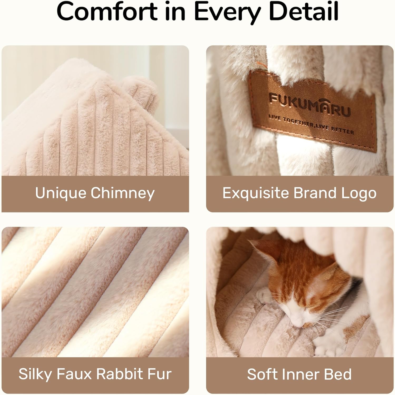 FUKUMARU Cat Houses for Indoor Cats, Washable Cute Cat Bed Cave with Removable Pillow, Large Semi-Enclosed Cozy Dog House Indoor, Soft Faux Rabbit Fur Kitten Bed, 17.5-Inch Cat Hideaway, Pink Grey - Image 7