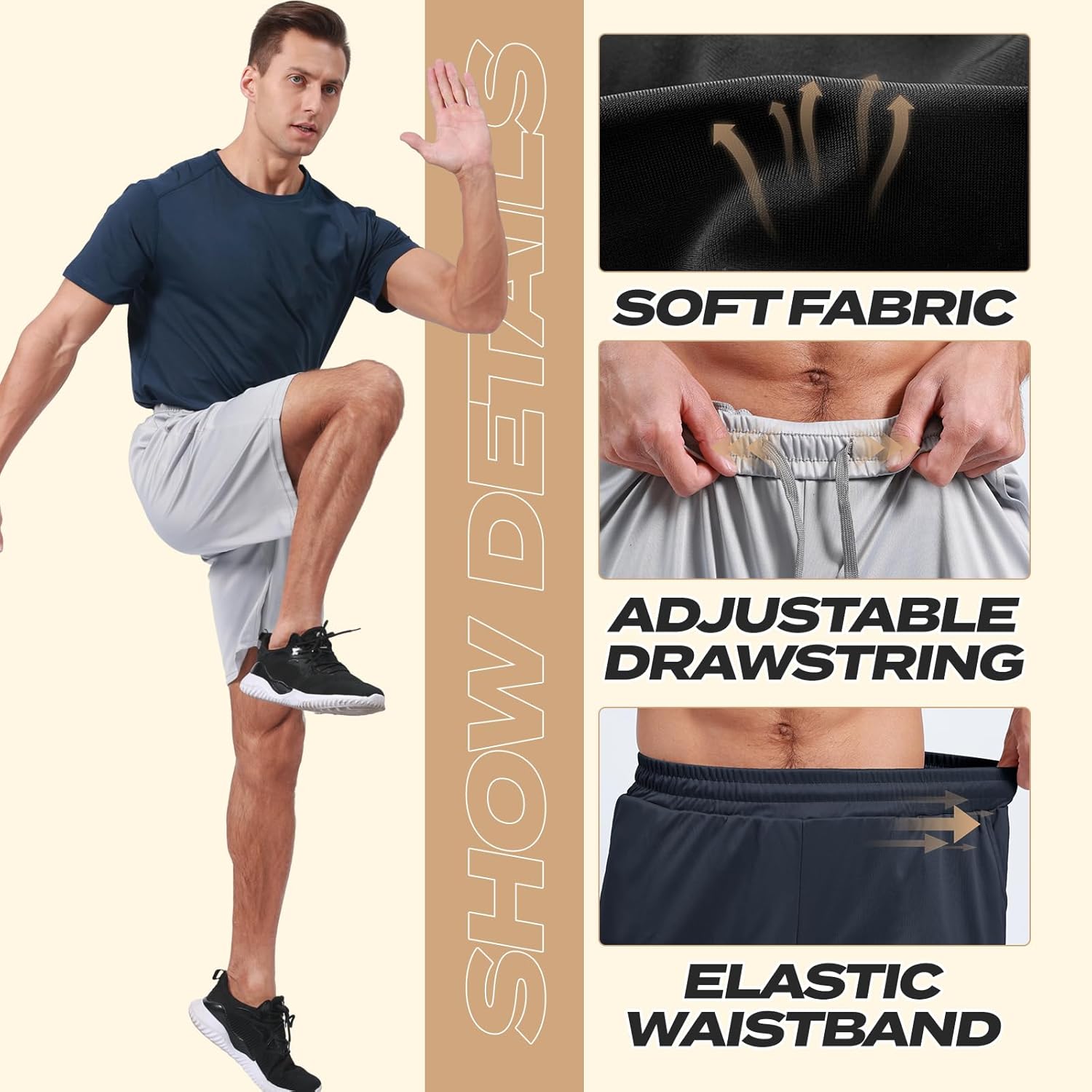 BOOJO 5 Pack Athletic Gym Mens Shorts - Workout Black Quick Dry Basketball Shorts with Pockets for Running Casual Activewear - Image 3