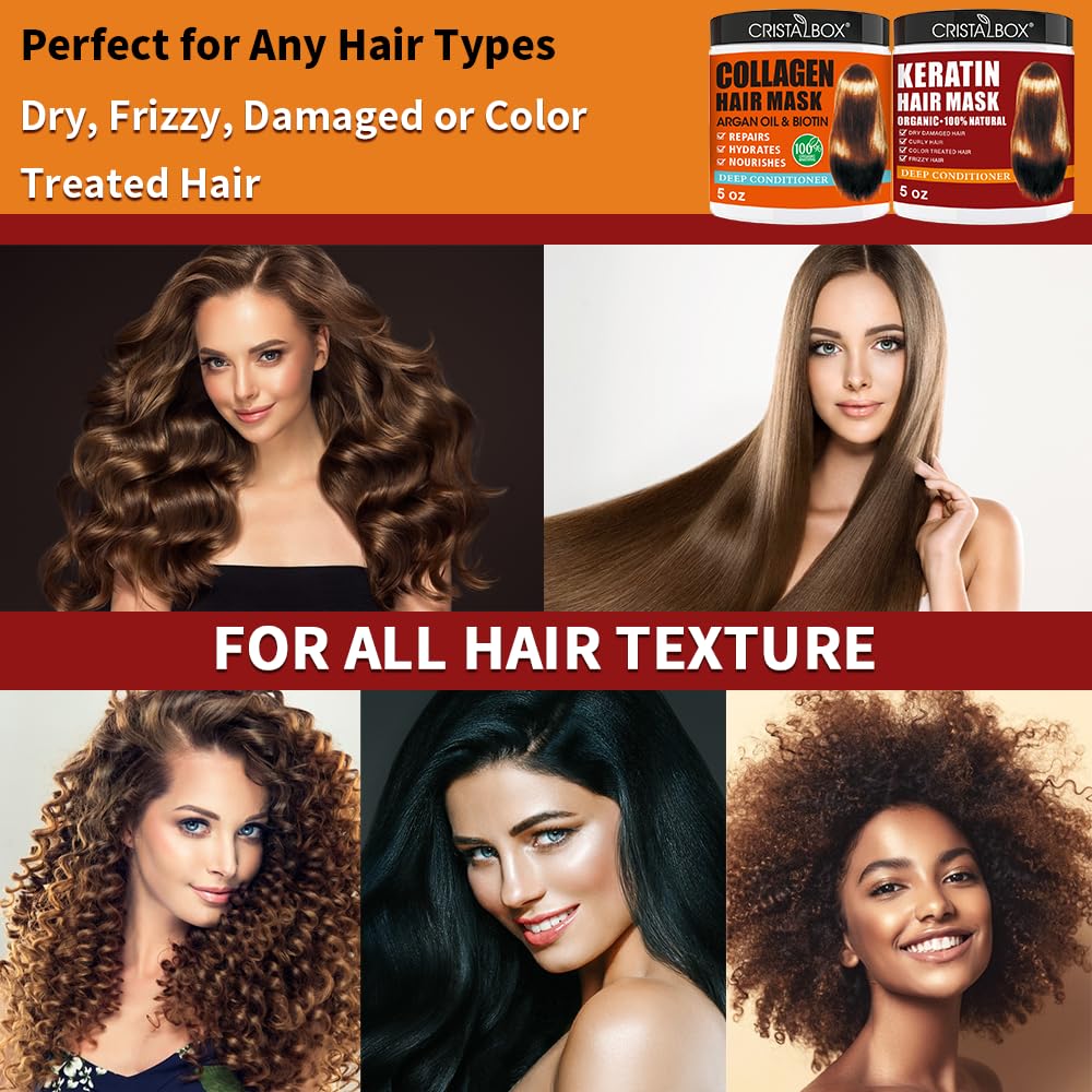 2 Pack Collagen Hair Mask & Keratin Hair Mask,Keratin Hair Treatment,Repair Treatment Deep Conditioning Hair Treatment Mask for Damaged Hair,Hydrating Conditioner with Argan Oil for Dry Hair - Image 6