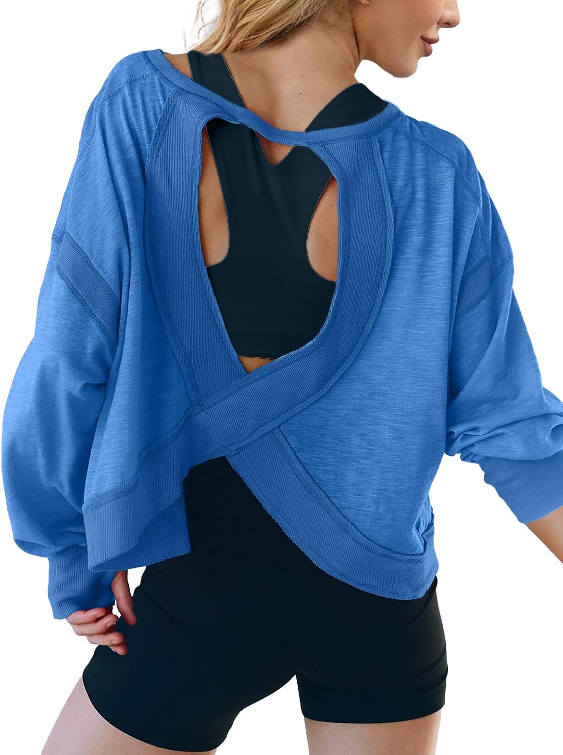 UNIANKIYA Open Back Workout Tops for Women Long Sleeve Cropped Athletic Clothes Gym Running Yoga Low Impact Sports T Shirts - Image 4