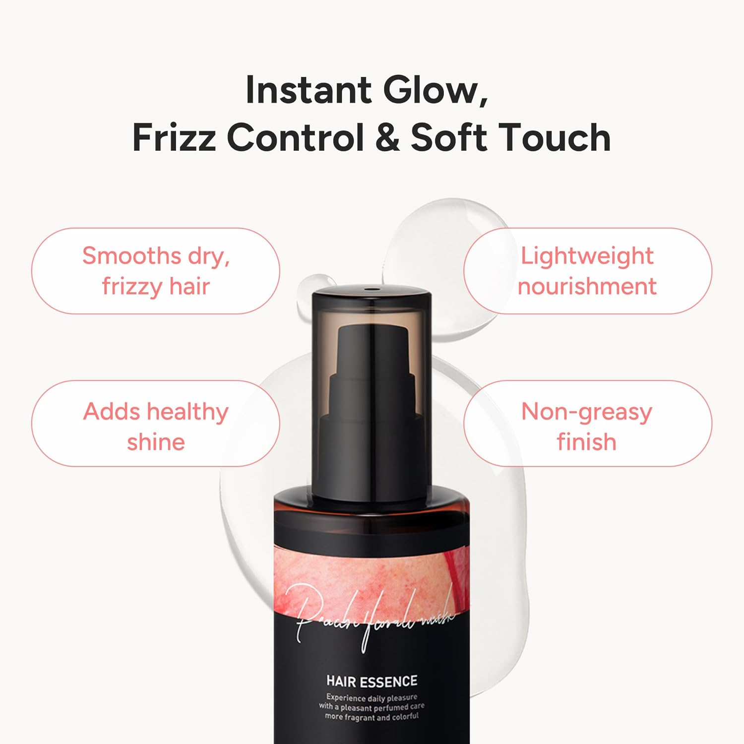 2-in-1 Korean Hair Perfume Oil & Serum with Morrocan Argan Oil & 12 Amino Acids for Dry, Damaged, Glass Hair Shine & Frizz-Control – Paraben & Alcohol-Free – Peach Floral Musk – 100ml / 3.38 fl oz - Image 4