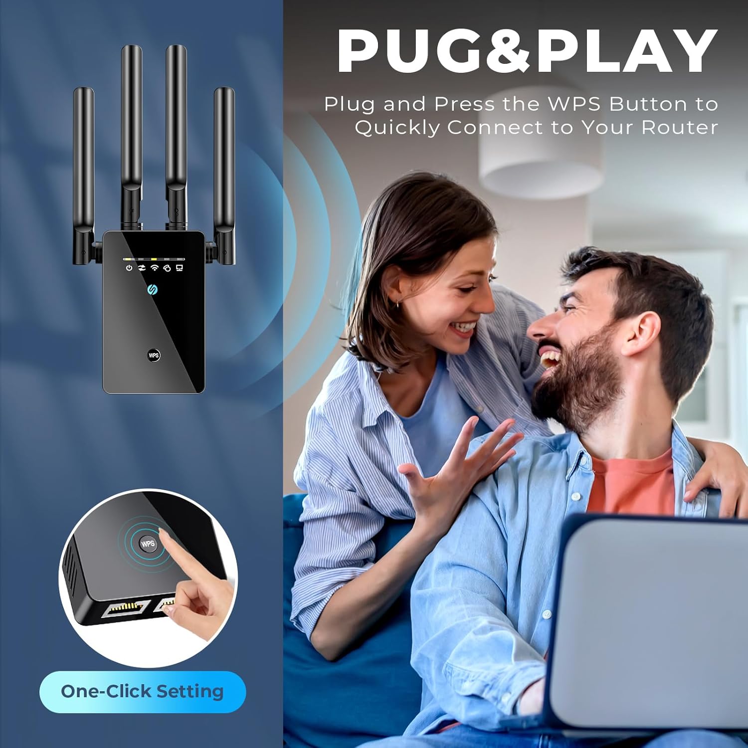 WiFi Extender Signal Booster, Long Range Internet Booster Extender for Home, Mesh Wi-Fi 6X Faster Wireless WiFi Repeater with Ethernet Port, Broader Coverage Than Ever, 1-Tap Setup - Image 5