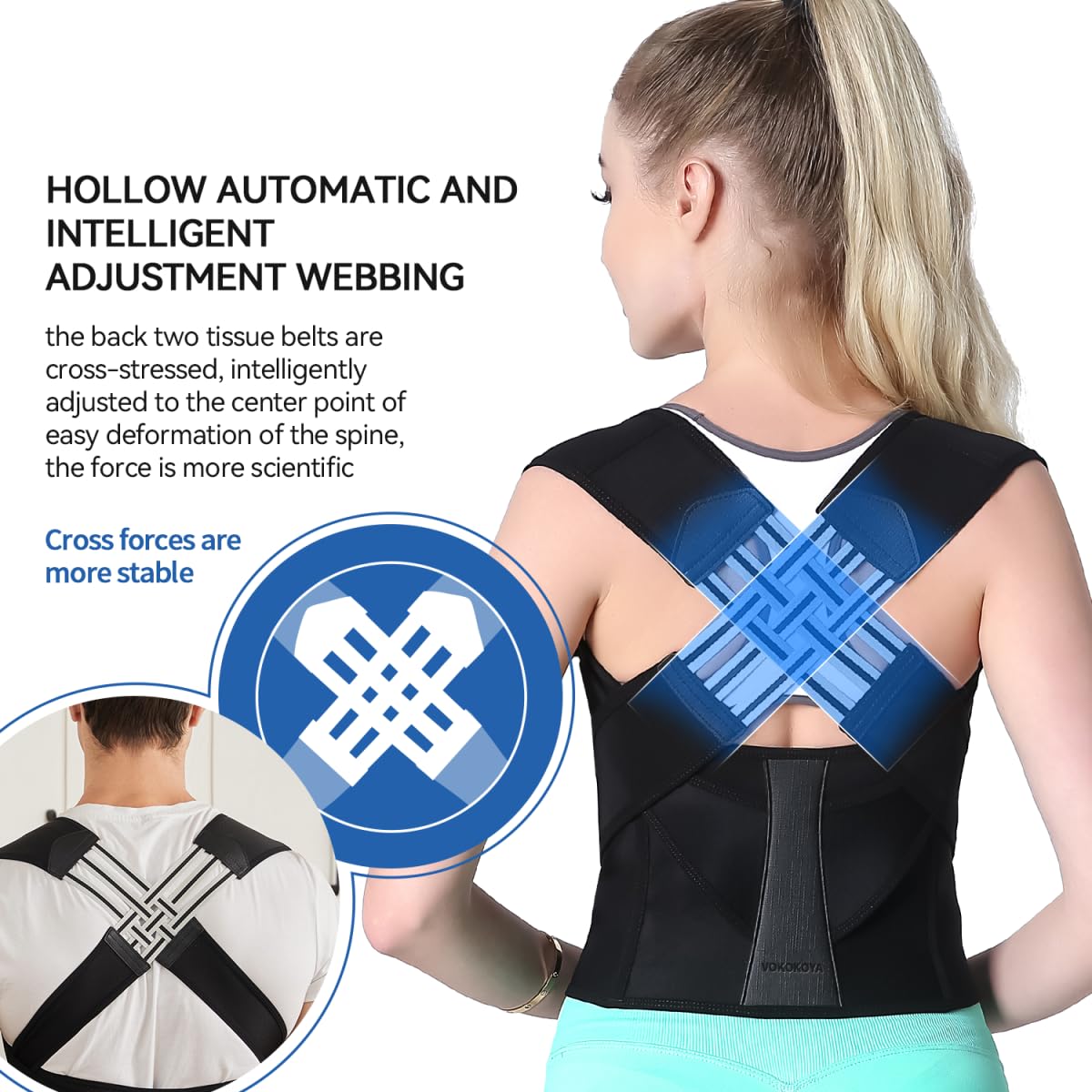 VOKOKOYA Posture Corrector for Women and Men,Adjustable Shoulder Straightener,Back Support Brace,Upper Spine scoliosis, hunchback Black Medium - Image 3