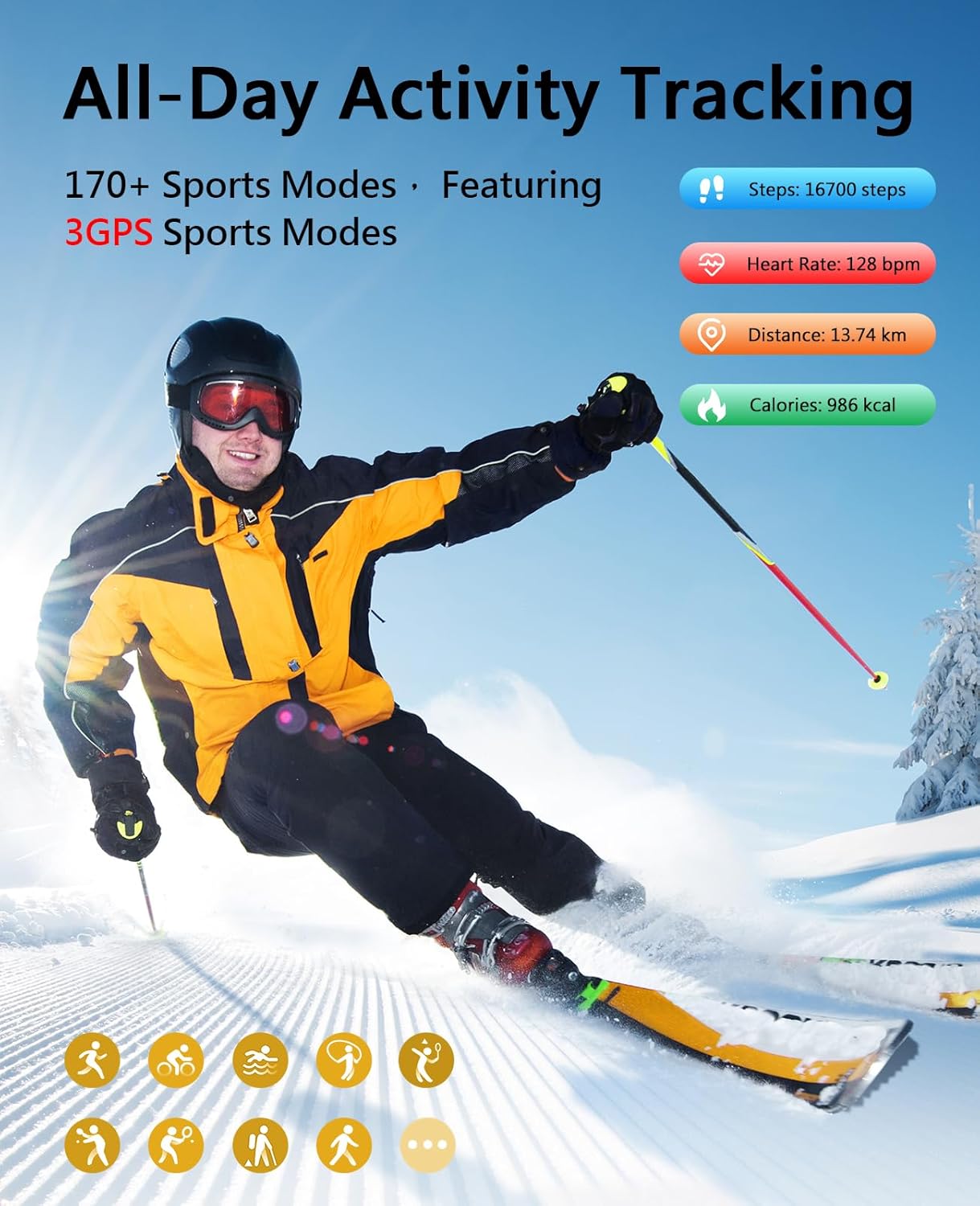 Smart Bracelet for Men Women, Health Activity Fitness Trackers, 24H Sleep Tracker, 24/7 Continuous Heart Rate/Blood Pressure/HRV/Stress Monitor, 170+ Sports Modes Smart Wristband with 2 Bands Free APP - Image 2