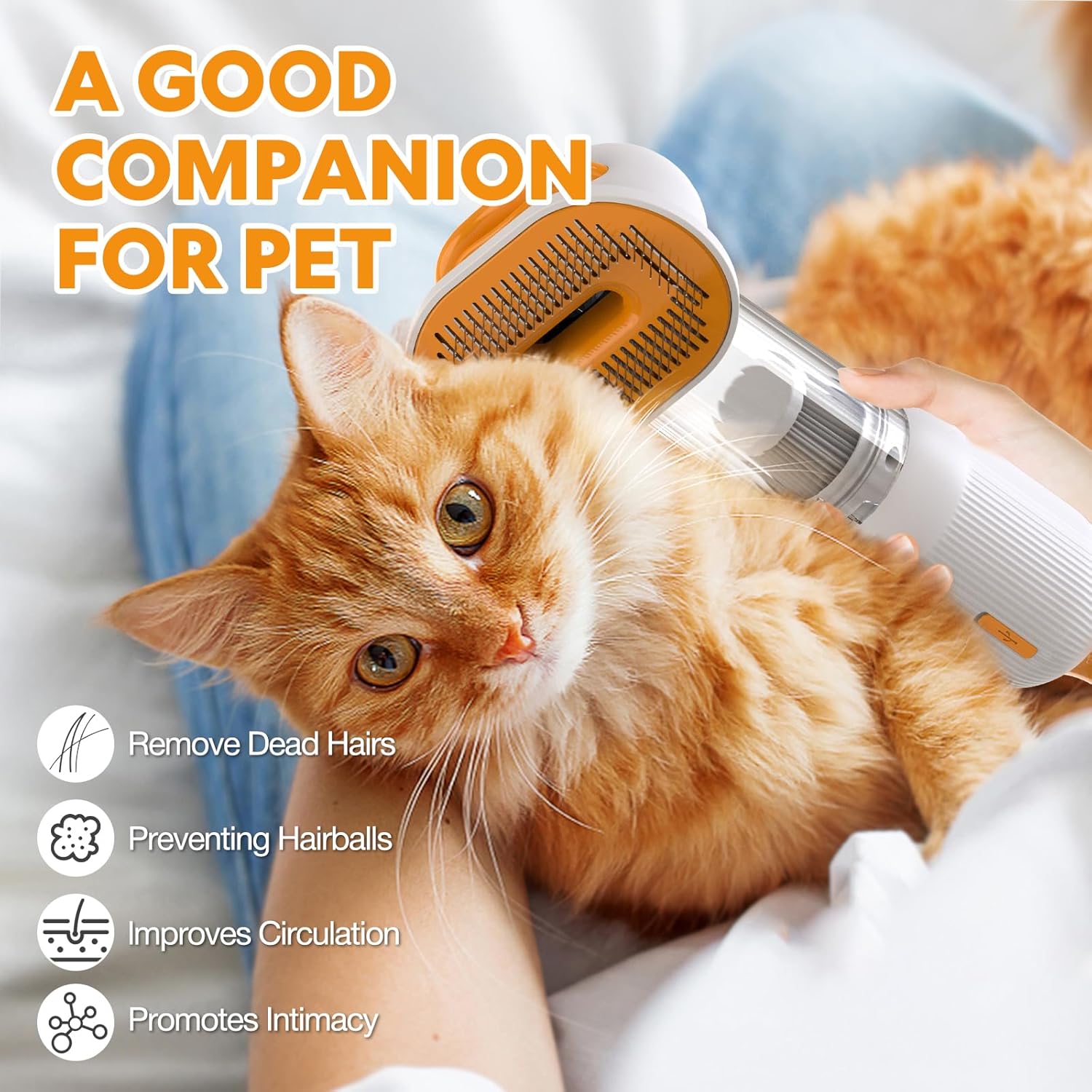 Cat Dog Grooming Vacuum Kit with Brush, Low-Noise Pet Hair Shedding Trimming Grooming for Indoor Cats Dogs, 4 in 1 Pet Vacuuming Groomer for Long or Short Haired Kitten Accessories(White) - Image 6