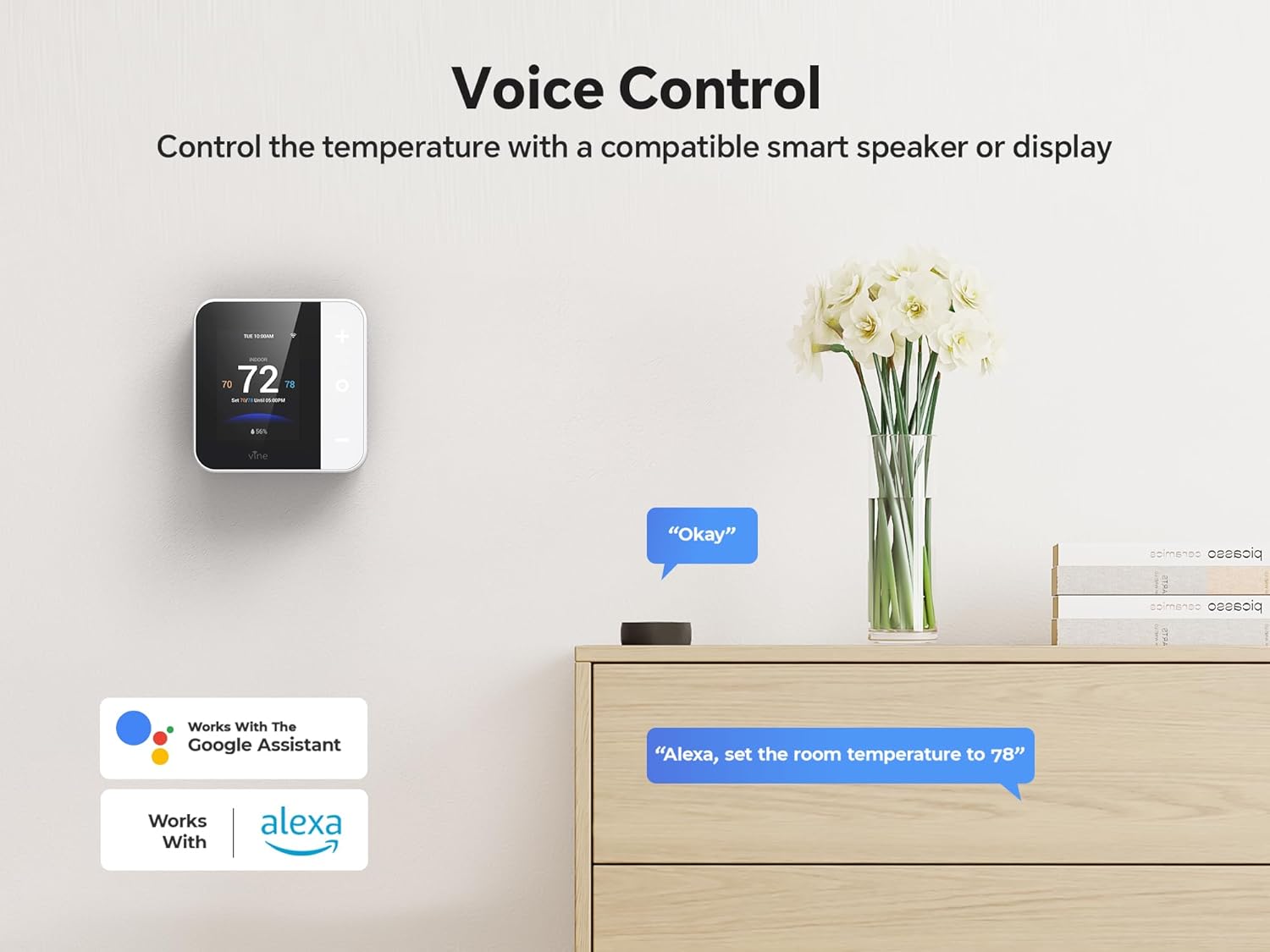vine Smart Thermostat for House, WiFi Thermostats for Home Compatible with Alexa and Google Assistant, 7day x 8period Programmable, Energy Star Certified, C-Wire Required - Image 5