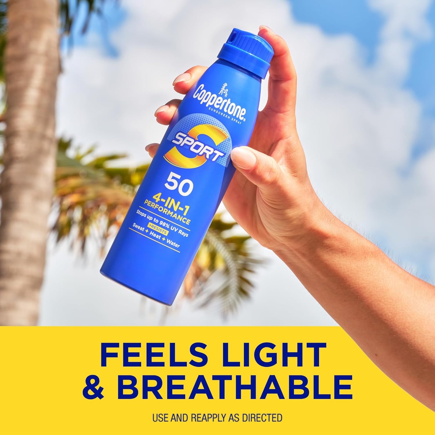 Coppertone Sport Sunscreen Spray SPF 50, Sweat, Heat and Water Resistant Sunblock, Lightweight, Oxybenzone Free, Spray Sunscreen Bulk Pack, 5.5 Oz Bottle, Pack of 3 (Packaging May Vary) - Image 8