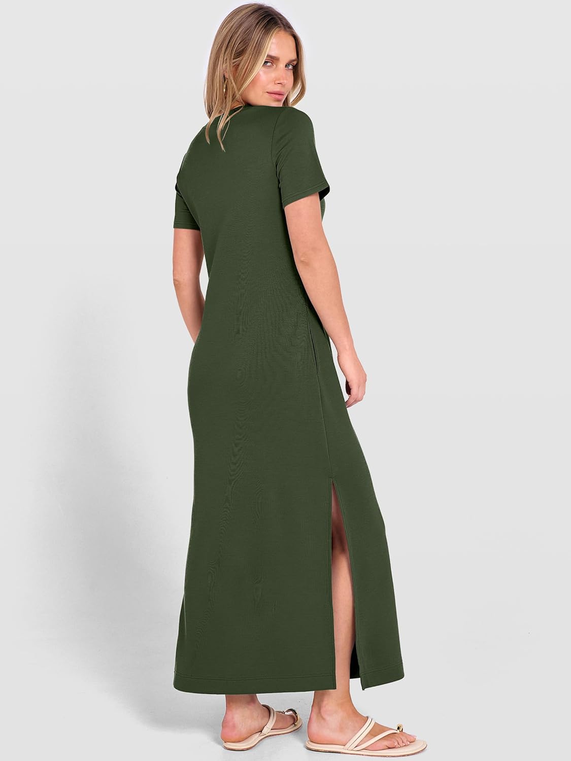 ANRABESS Womens Summer Casual Maxi Dress Short Sleeve Crewneck Split Wrinkle-Free Travel Long Sundress Beach Vacation Clothes - Image 6