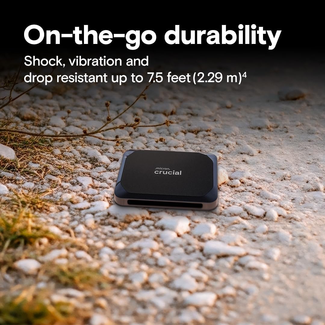 Crucial X9 2TB Portable SSD, Up to 1050MB/s, USB 3.2 USB-C, External Solid State Drive, Compatible with Windows, Mac, & Android, Reliable Storage for Games, Files, & Backups, Black - CT2000X9SSD902 - Image 3