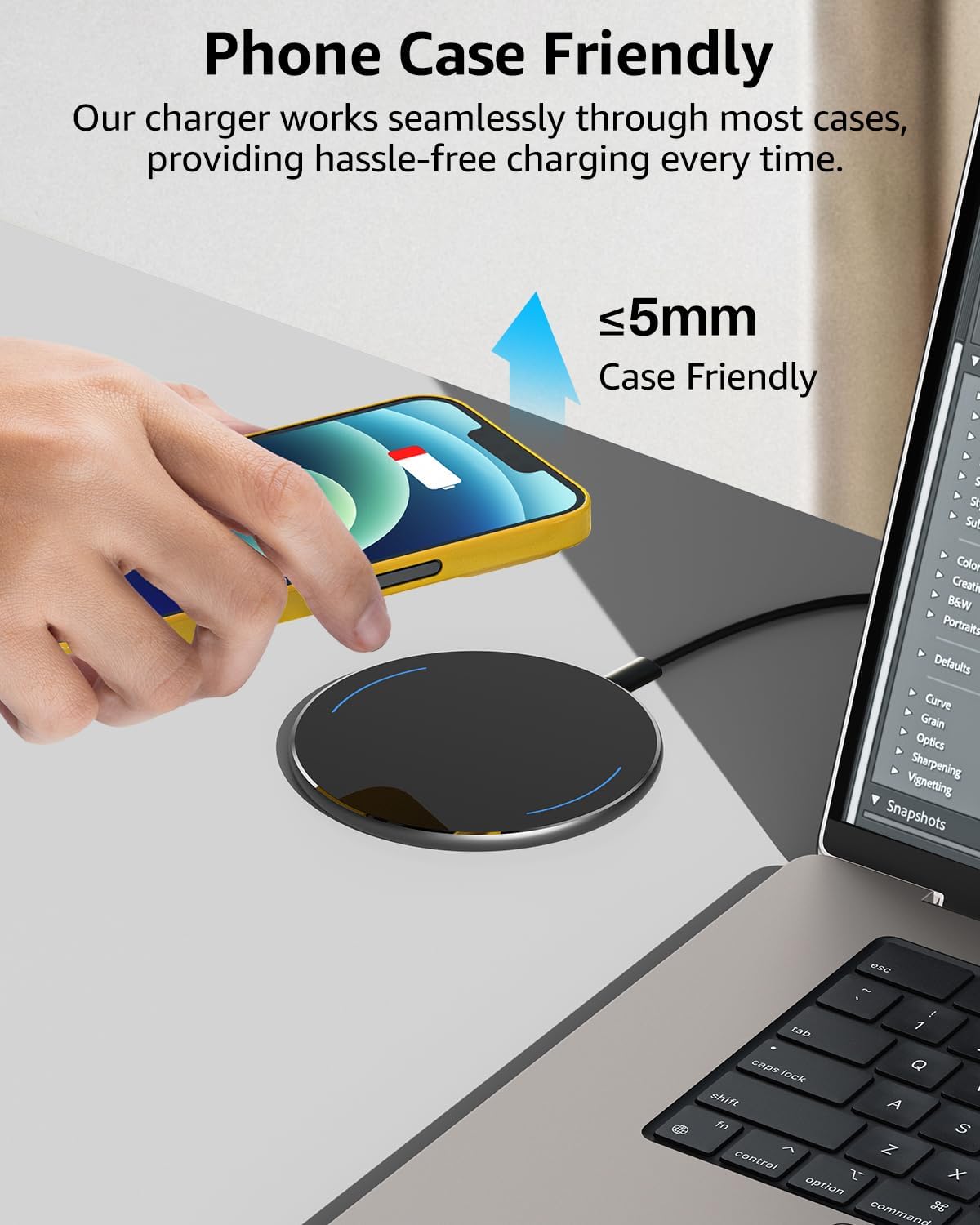 TOZO W1 New Anti-Slip Aircraft-Grade Aluminum Wireless Charger 15W Max Fast Wireless Charging Pad Compatible with iPhone 17/17 Pro/17 Pro Max/Air/16/15/14/SE Series, Samsung Galaxy S25/S24/S23, Black - Image 5