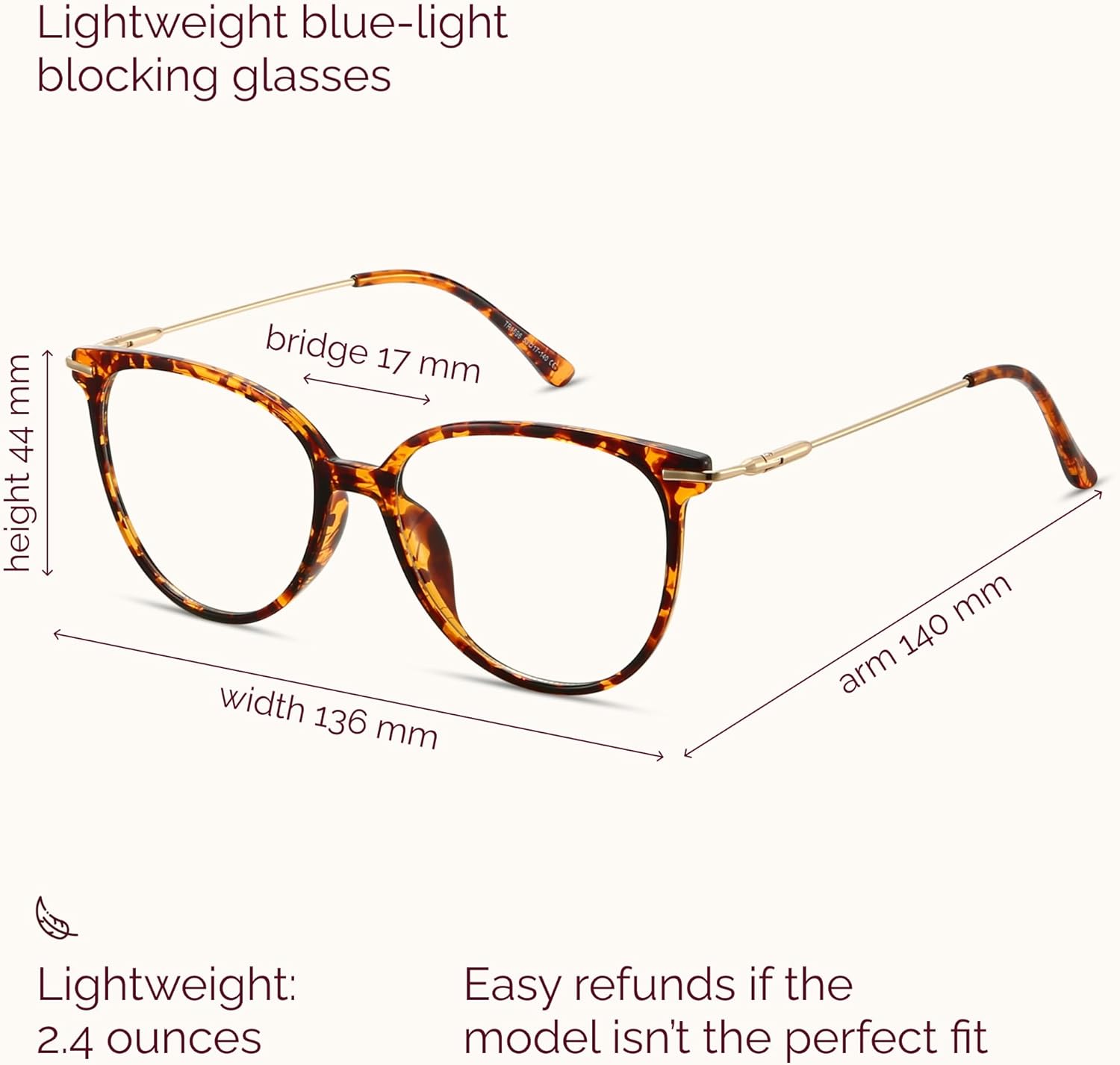 Gaoye Blue Light Blocking Glasses - Trending Round TR90 Frames, Metal Arms, UV400 Protection - Matching Soft Case - Image 3