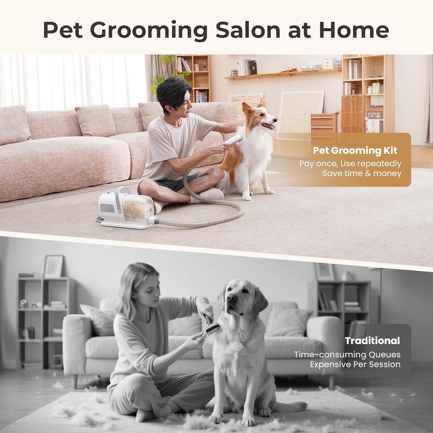 Pecute Dog Grooming Vacuum & Dryer, 7-in-1 Pet Grooming Kit with Clipper, 10000Pa Dog Vacuum for Shedding Grooming, Adjustable Speed & Temp, 55dB Low Noise,1.7L Dust Cup - Image 6