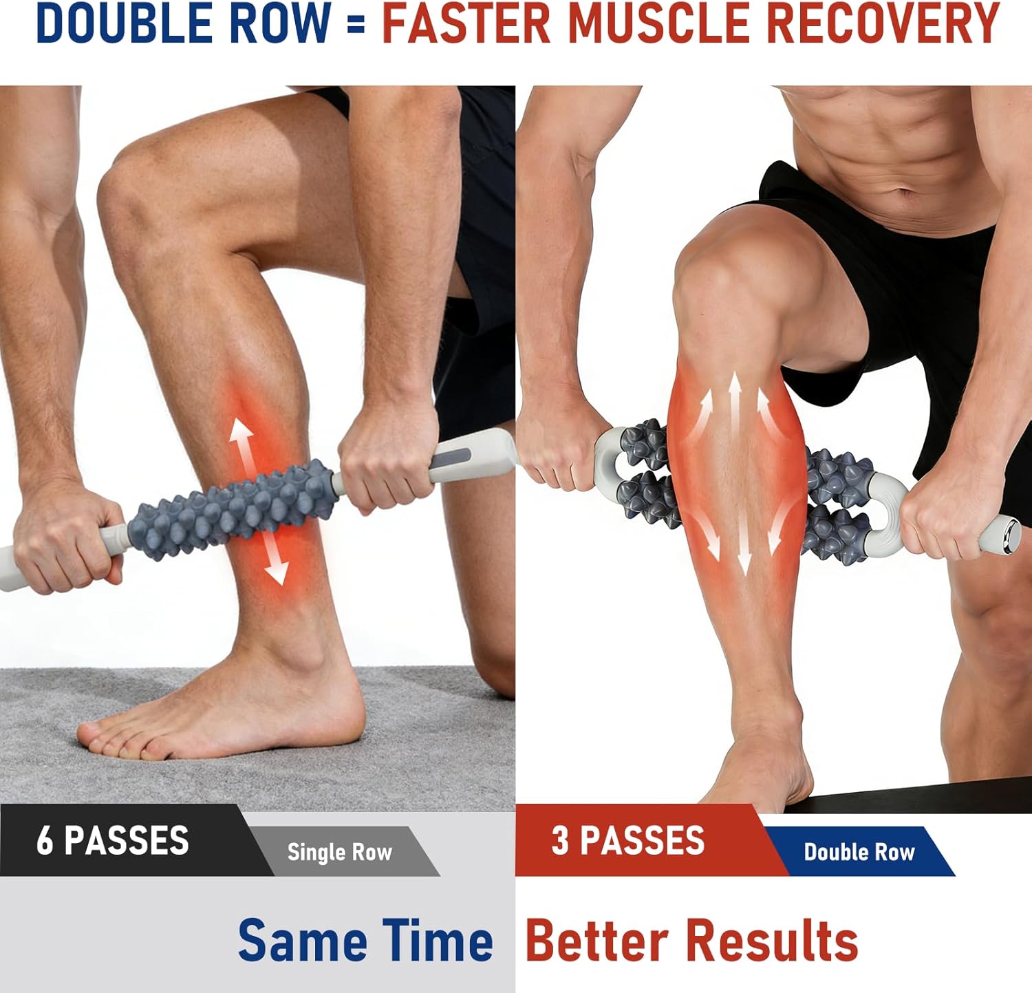 Muscle Roller Stick, Double Row Deep Tissue Massage Stick for Muscle Recovery, Portable Massage Roller for Legs, Calves & Back, Trigger Point Therapy for Athletes & Runners - Image 4
