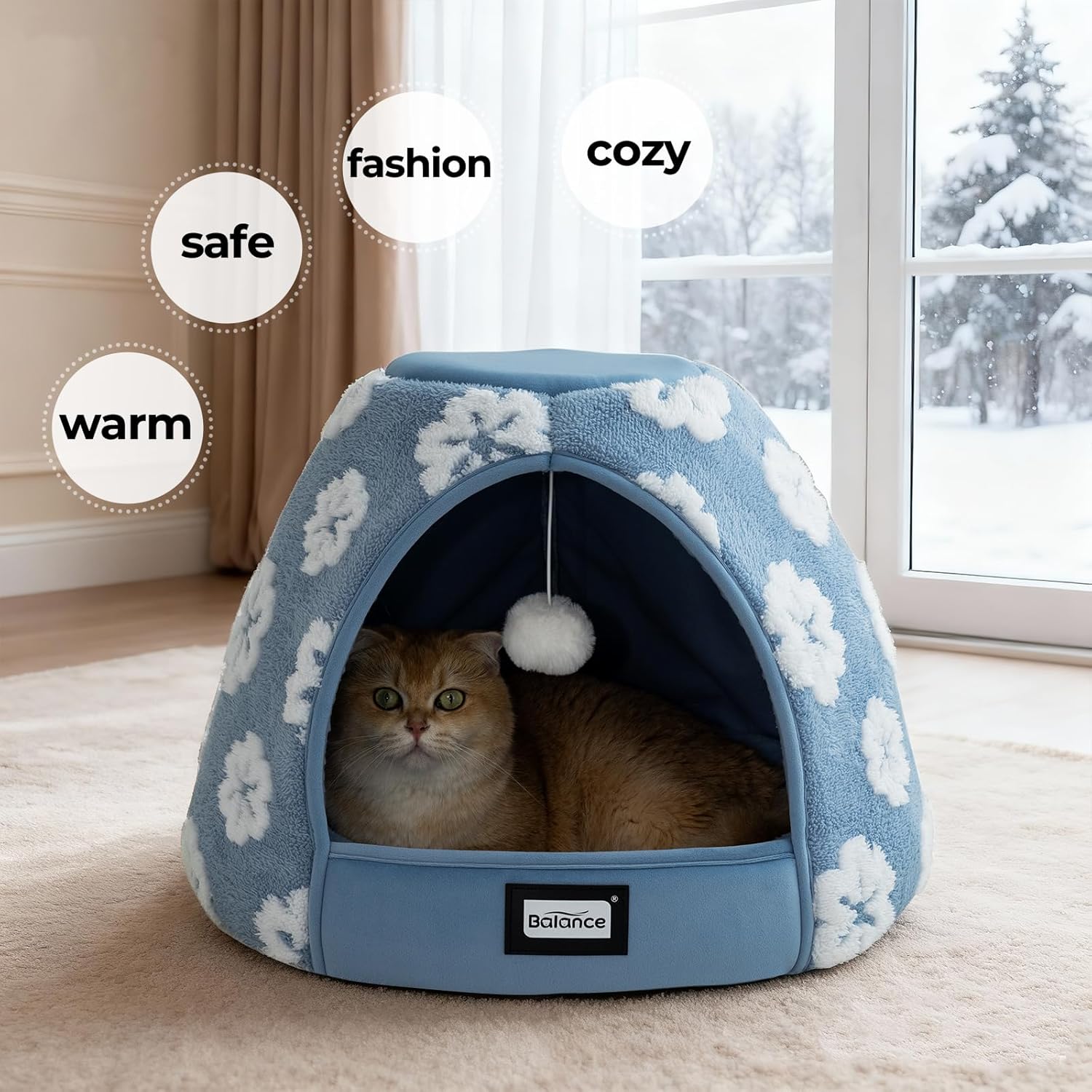 BALANCE Cat Beds for Indoor Cats, 2-in-1 Cat Bed Cave with Anti-Slip Bottom and Ultra-Soft Plush, Cozy Cats House Tent for Kittens and Small Dogs, 19 Inches, Blue - Image 8