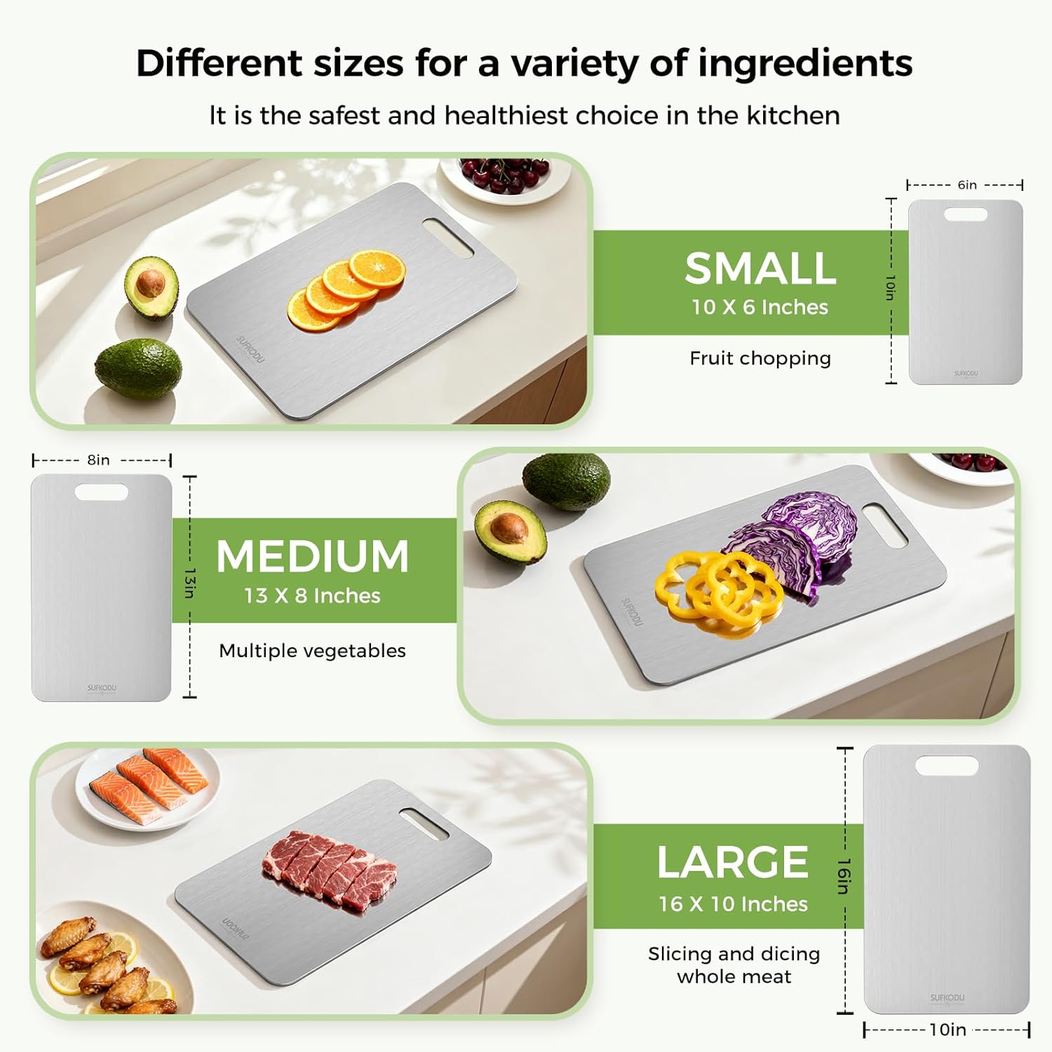 Titanium Cutting Board Set of 3, Titanium Cutting Boards for Kitchen, 100% Double-Sided Titanium Cutting Boards, Separate Raw and Cooked Food Areas, Non-Toxic, Dishwasher Safe (S+ M + L) - Image 3