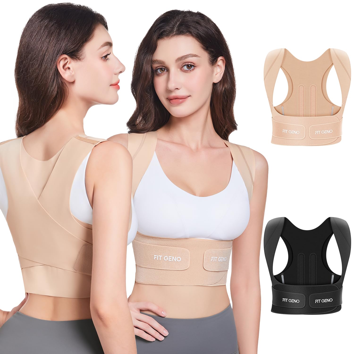 Fit Geno Posture Corrector for Women Invisilite: Invisible Lightweight Back Brace for Neck Shoulder & Upper Back Pain Relief - Improve Posture Correct Hunchback Slouching Under Clothes Large