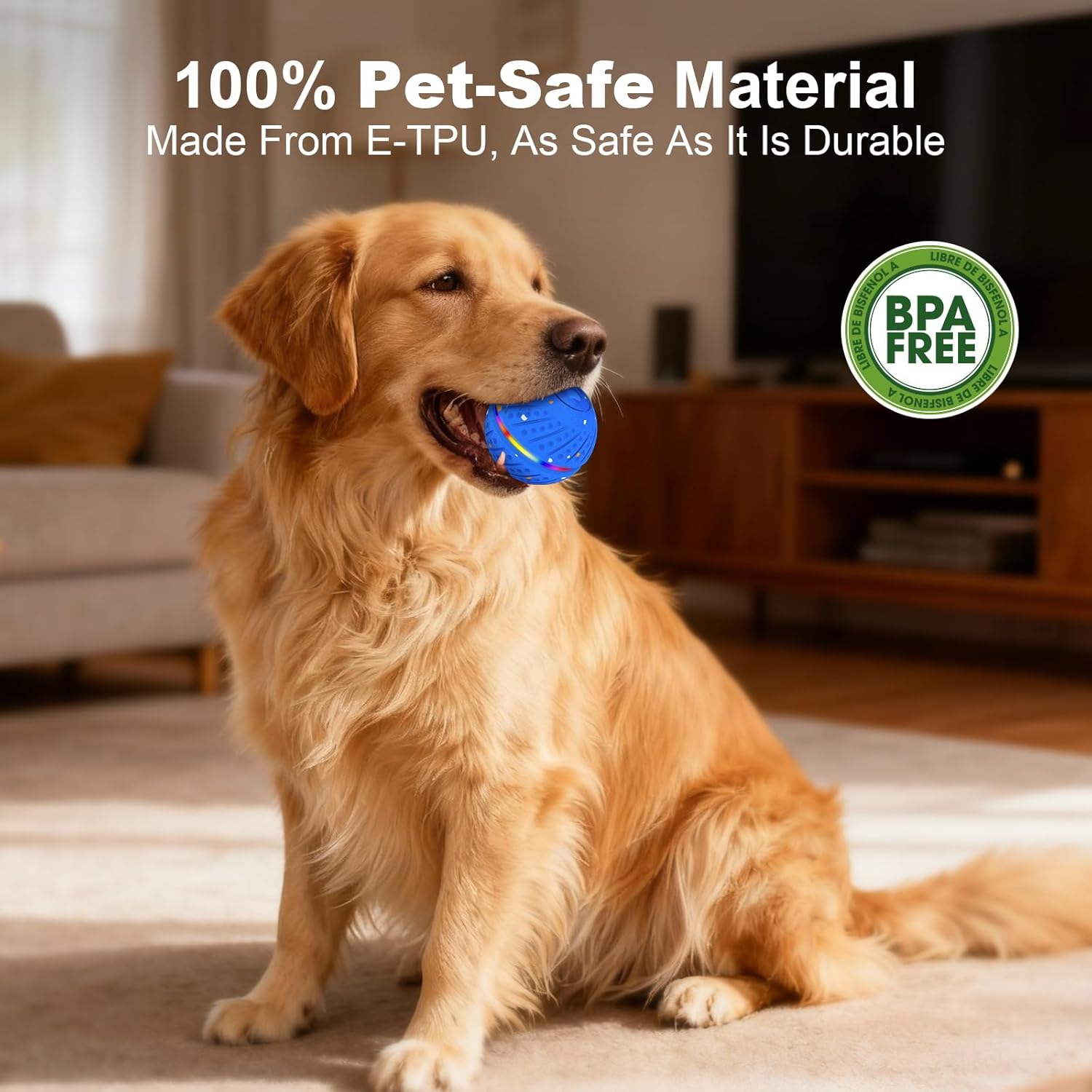 Smart Dog Ball Toy, Moving Bouncing Dog Ball with Colorful Lights, E-TPU Material, 3 Play Modes Automatic Rolling Dogs Toy for Small Medium Dogs(Blue) - Image 4