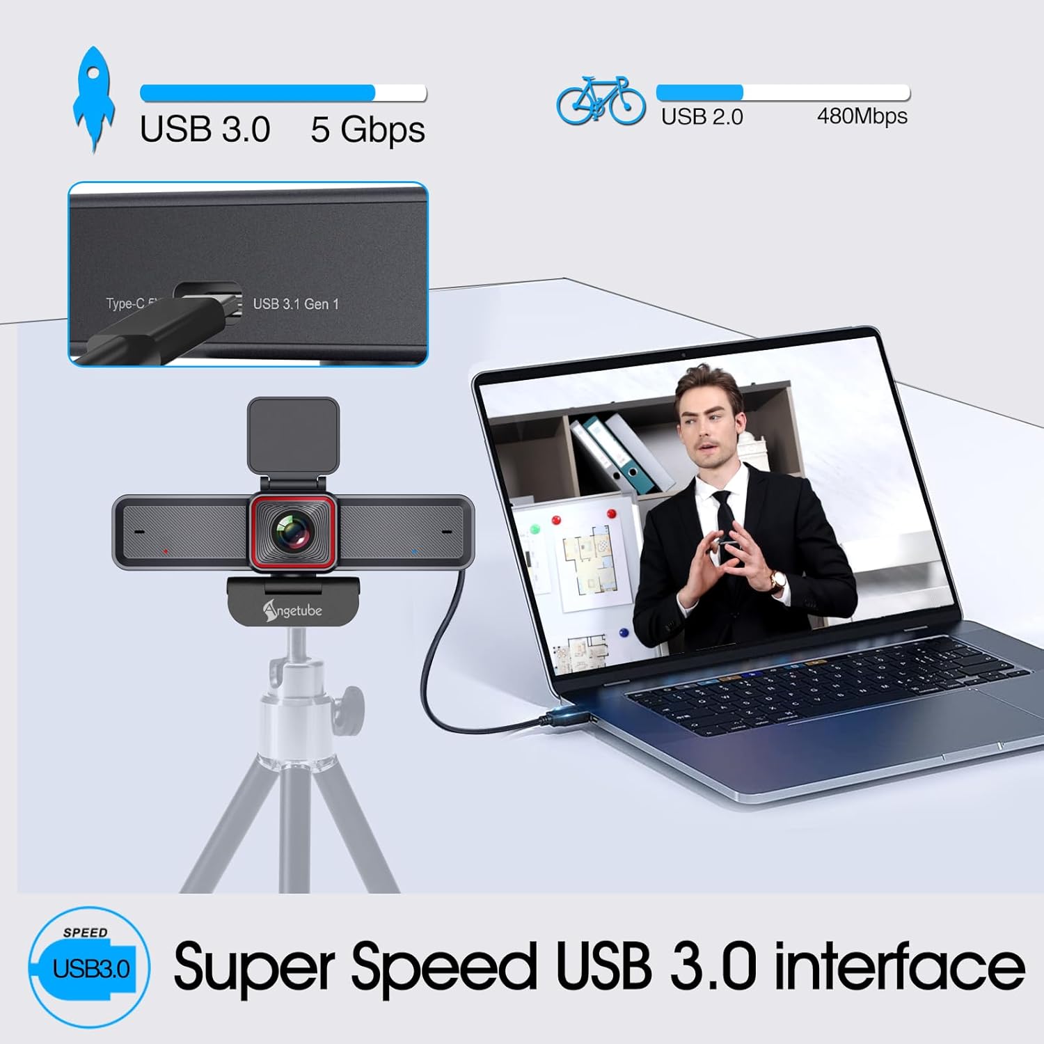 Angetube 4K Webcam with AI Tracking,Remote Control 4K Web Camera/10X Digital Zoom 1080P 60fps Web cam with USB 3.0 HDR/Dual Noise Cancelling Microphones for Video Calls/Meetings/Streaming/Skype/Zoom - Image 4