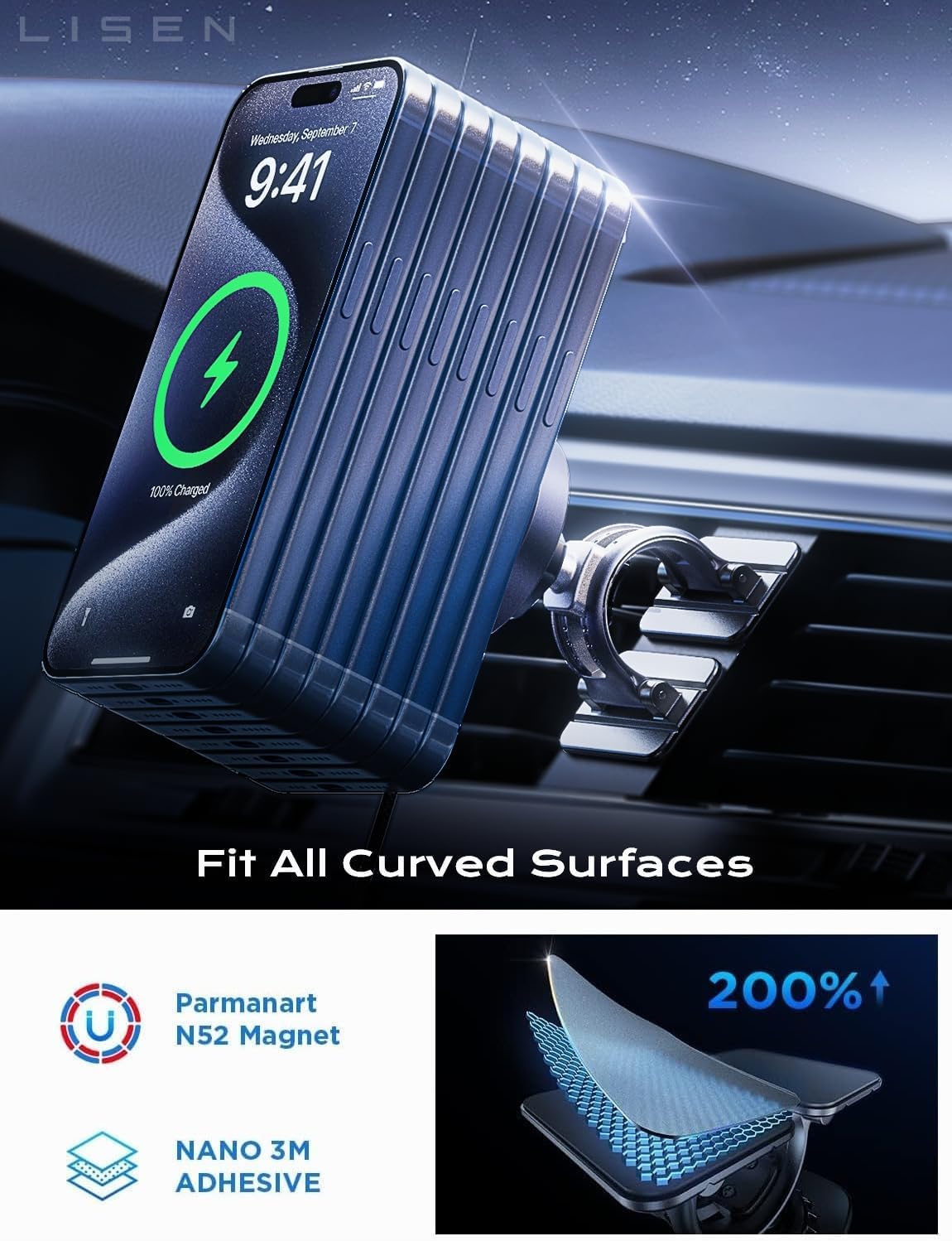 LISEN for 15W MagSafe Car Mount Charger,MagSafe Charger,Wireless Car Charger,Magnetic Phone Holder for Car,Phone Holders for Your Car Accessories for Women Men Jeep Ford F150 for iPhone 17-12,Samsung - Image 5