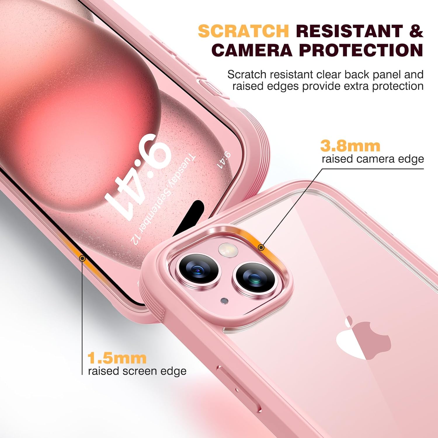 Diaclara Designed for iPhone 15 Case, Full Body Rugged Case with Built-in Touch Sensitive Anti-Scratch Screen Protector, with Camera Lens Protector for iPhone 15 6.1" (Coral Pink) - Image 6