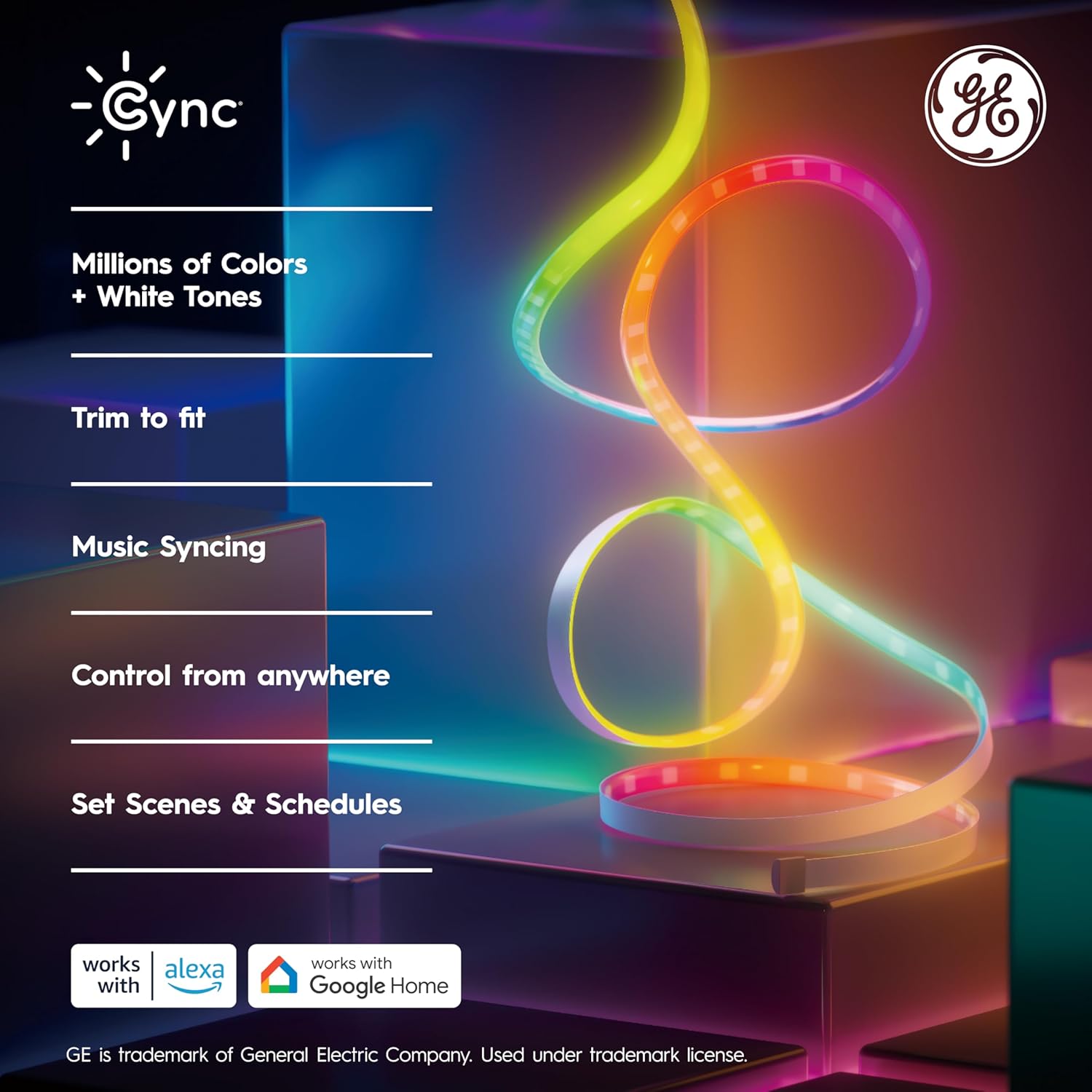GE Cync Dynamic Effects Smart LED Light Strip with Music Sync, Color Changing WiFi Lights, Indoor Light Strip, Compatible with Alexa and Google Home, 32ft and Power Supply - Image 2