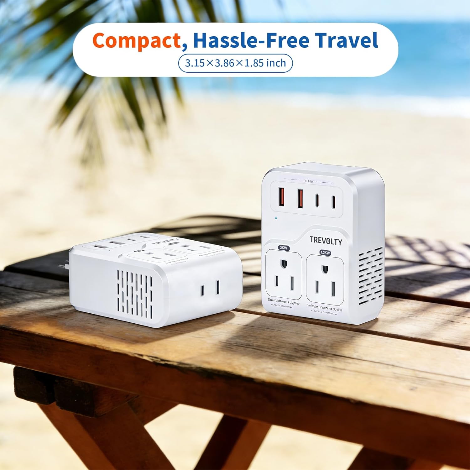2000W Voltage Converter US to Europe for Hair Dryers, 7-in-1 220V to 110V Converter for European Travel with 3 AC/2 USBA/2 USBC Ports (PD20W), Universal Travel Adapter - Image 8
