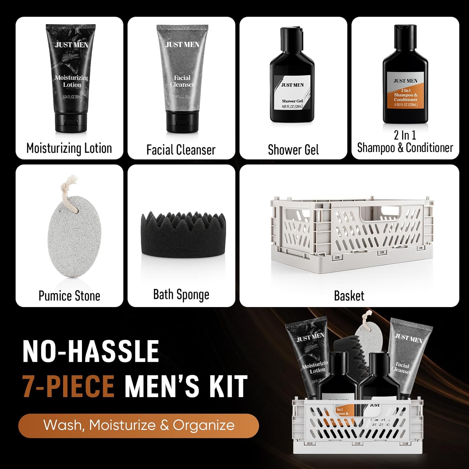 Gift Baskets for Men - 7 Pcs Mens Body Wash & Skin Care Kit | All-in-One Grooming & Bath Gift Set with Cedrus Atlantica Scent | Birthday Gifts for Men, Husband, Boyfriend, Brother, Father - Image 2