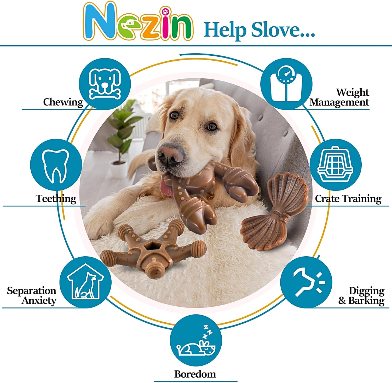 NEZIN Dog Toys for Aggressive Chewers, Indestructible Toys for Large Dogs, Dog Chew for Large Medium Small Breed, 3 Pack Super Chewer with Tough Nylon, Gift for Dogs - Image 7