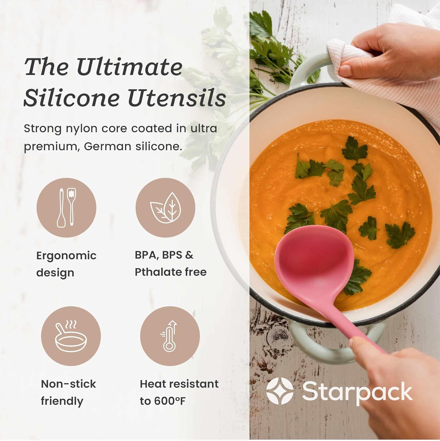 Starpack 'Stir & Serve' Silicone Cooking Utensils Set (5 Pcs) - 10.5" - Kitchen Utensil Set Heat Resistant to 600°F - Kitchen Utensils for Nonstick Cookware - Silicone Utensil Set for Mixing & Cooking - Image 2