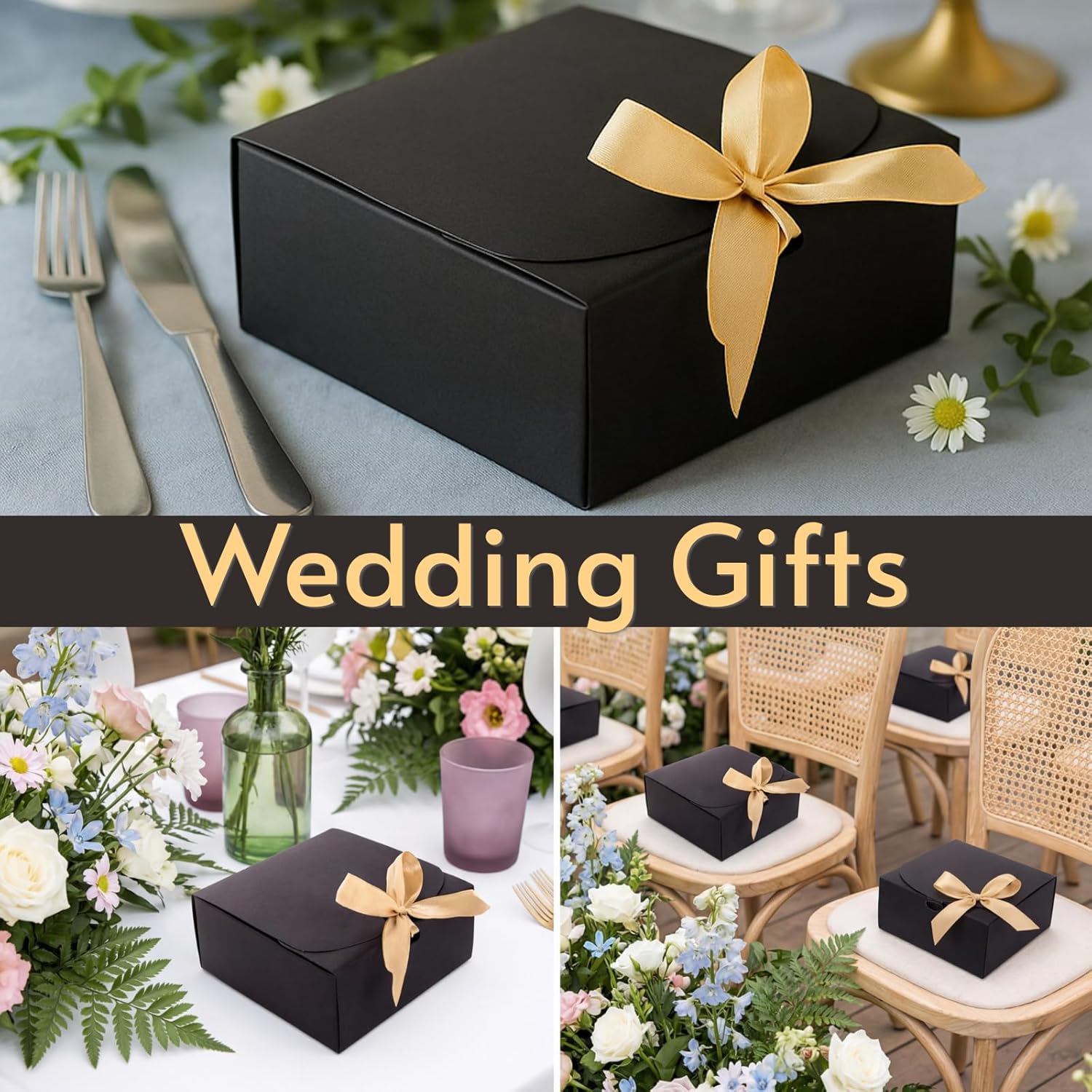 ZENFUN 36 Pack Small Black Gift Boxes with Lids, 4.5" x4.5"x2" Square Cardboard Gift Boxes with Champagne Wrap Ribbons, Proposal Box Gift Wrap Boxes for Presents Birthday Wedding Party Chocolate Candy - Image 8