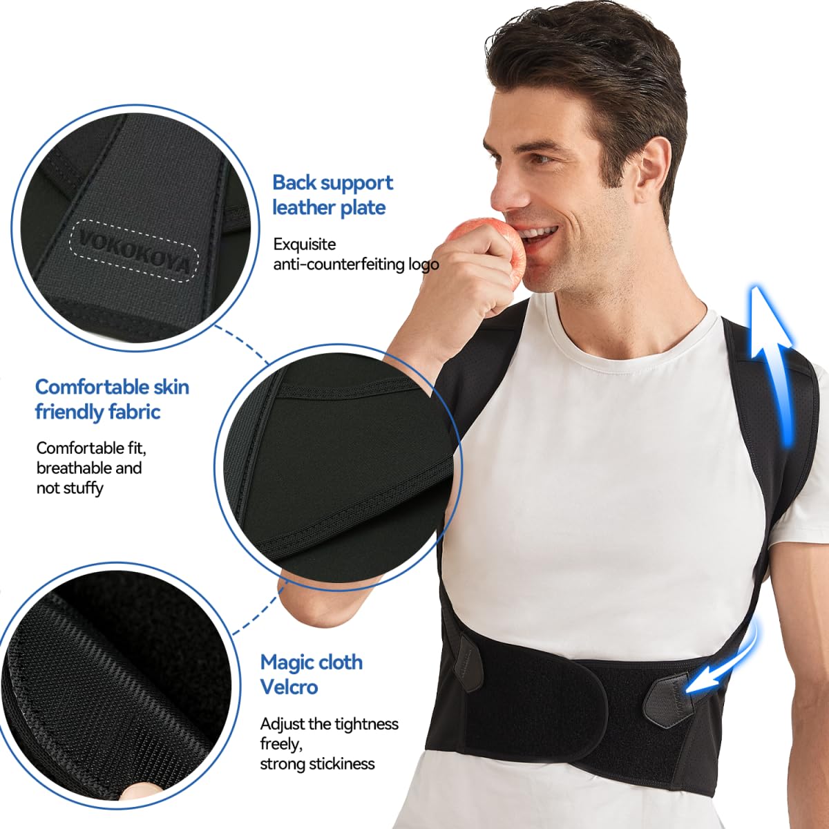 VOKOKOYA Posture Corrector for Women and Men,Adjustable Shoulder Straightener,Back Support Brace,Upper Spine scoliosis, hunchback Black Medium - Image 5