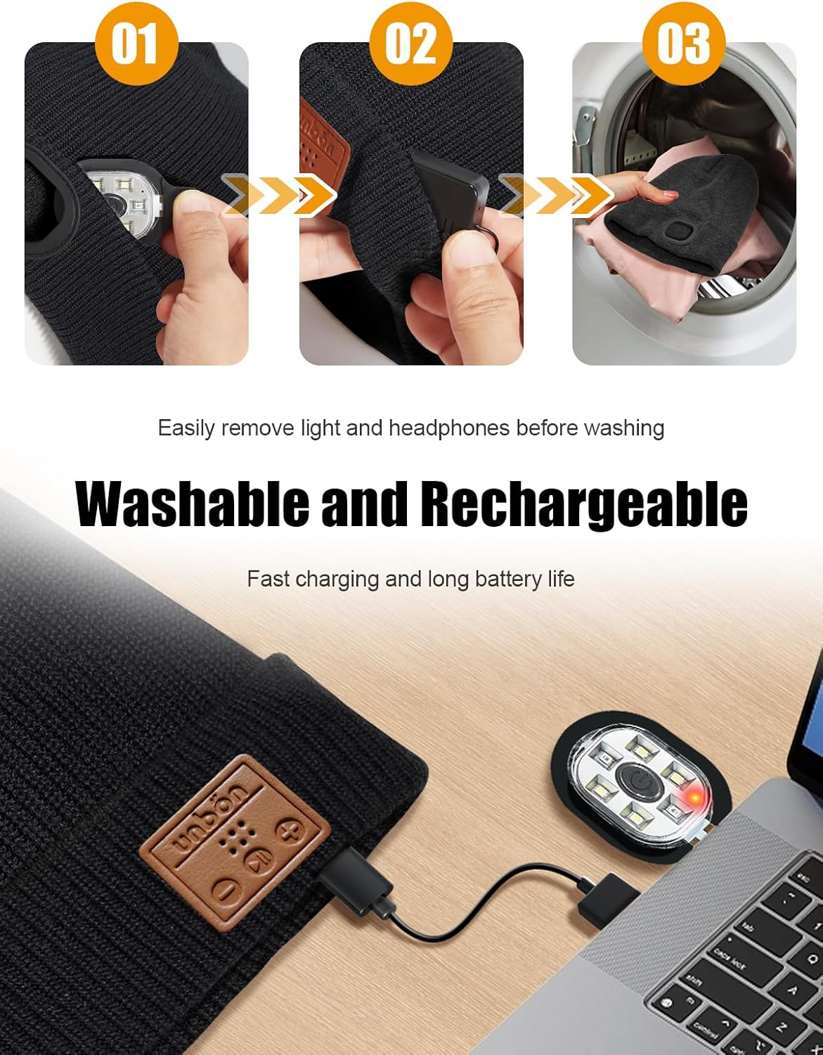 UNBON Bluetooth Beanie for Men, Bluetooth Beanie Hat with Light Headphones, Mens Birthday Gifts for Men Teen Boys Dad - Image 7