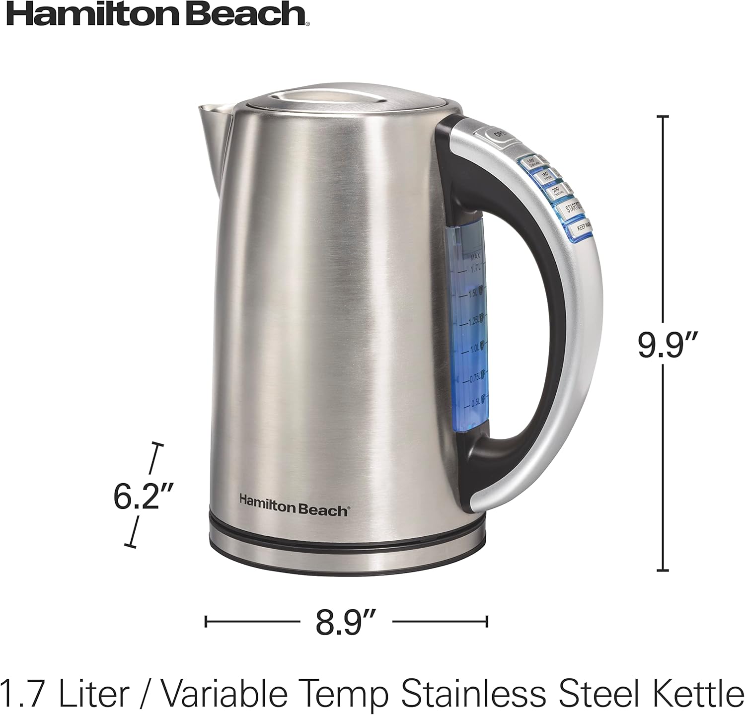 Hamilton Beach 1.7 Liter Temperature Control Electric Kettle, Water Boiler & Heater, Fast Boiling 1500 Watts, BPA Free, Cordless, Auto-Shutoff and Boil-Dry Protection, Stainless Steel (41020R) - Image 9