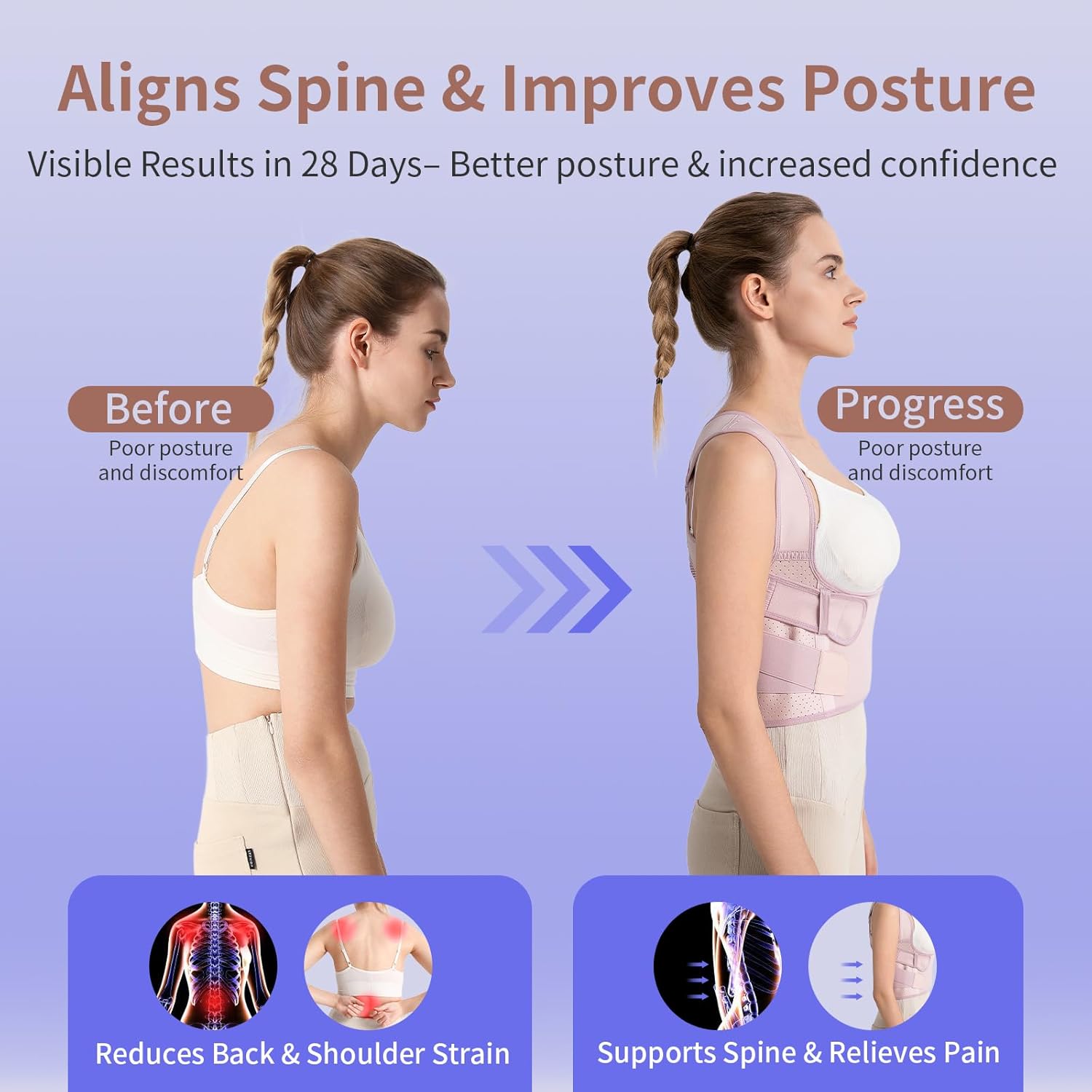 NLNYCT Posture Corrector for Women – 2-in-1 Back Brace with Shoulder Support, Adjustable Full Back Straightener for Upper & Lower Back Pain Relief, Hunchback, Scoliosis & Spine Alignment (M/L) - Image 4