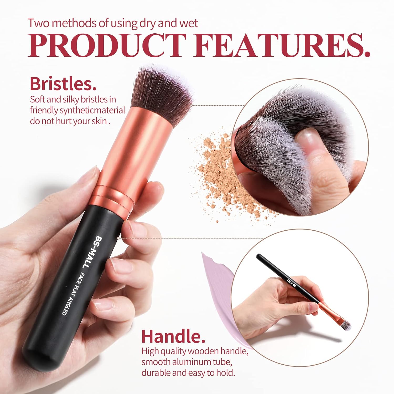 Makeup Brushes BS-MALL Premium Synthetic Foundation Powder Concealers Eye Shadows Makeup 14 Pcs Brush Set, Rose Golden, with Case - Image 2