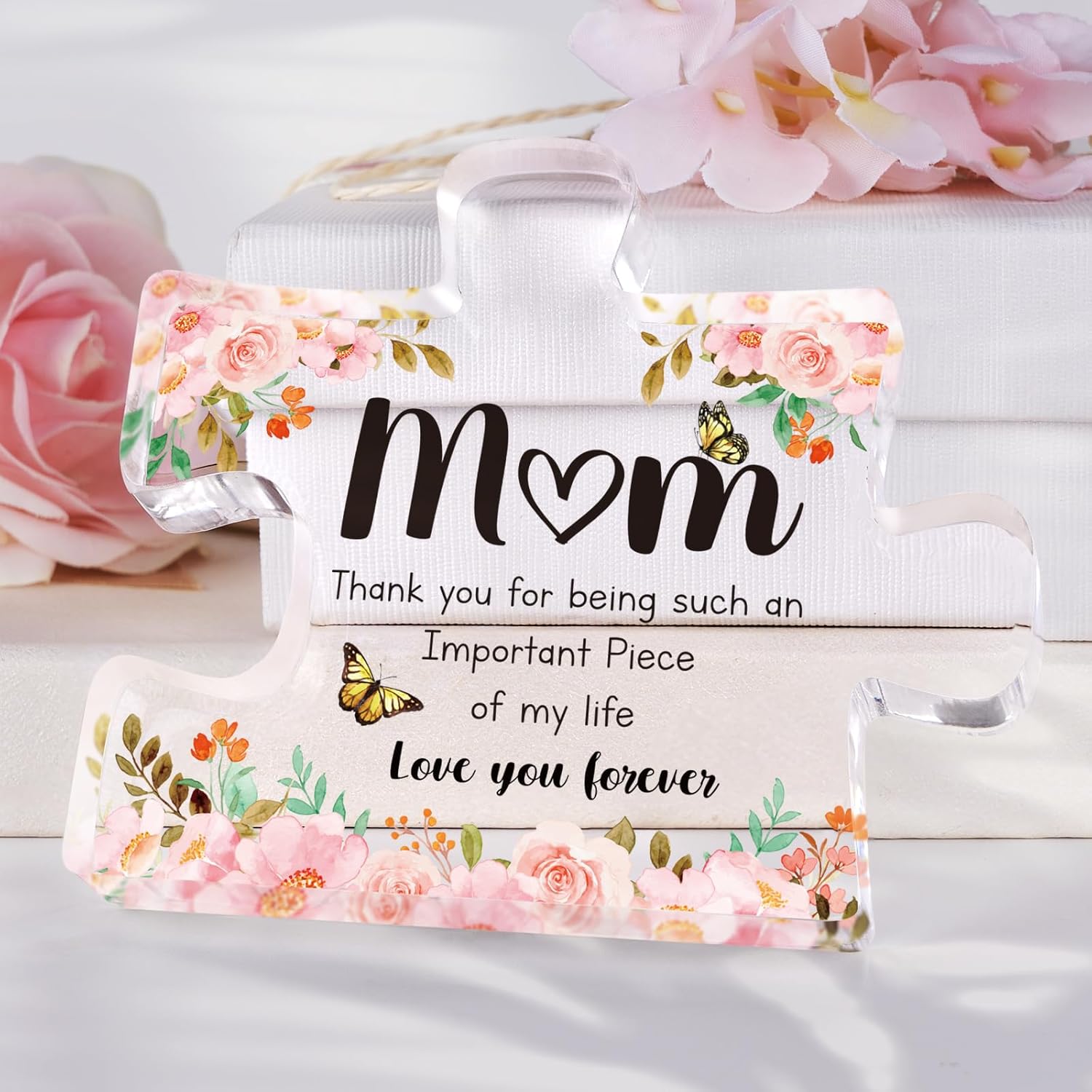 Mothers Day Gifts for Mom - Meaningful Acrylic Puzzle Piece Decor - Heartwarming Mom Birthday Gifts from Daughter Son, Mothers Day Gifts, Thoughtful Keepsake Plaque for Home Office Desk, 3.9 x 3.3 Inch - Image 3