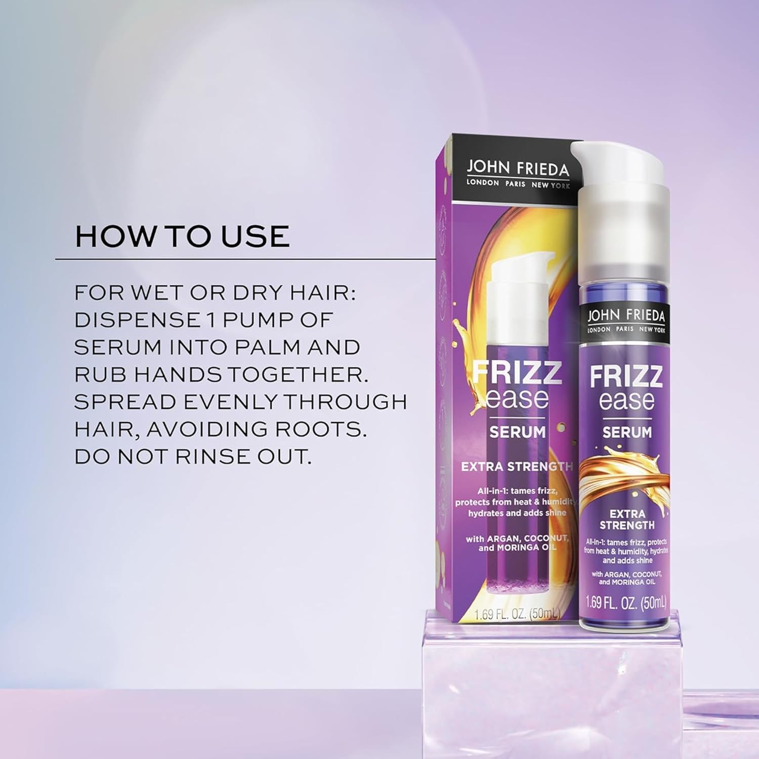 John Frieda Frizz Ease Extra Strength Hair Serum, Instantly Smooths for Healthy, Hydrated, Frizz-Free Hair, for Thick and Coarse Hair, with Argan, Coconut, and Moringa Oil for Heat Protection, 1.69 Oz - Image 10