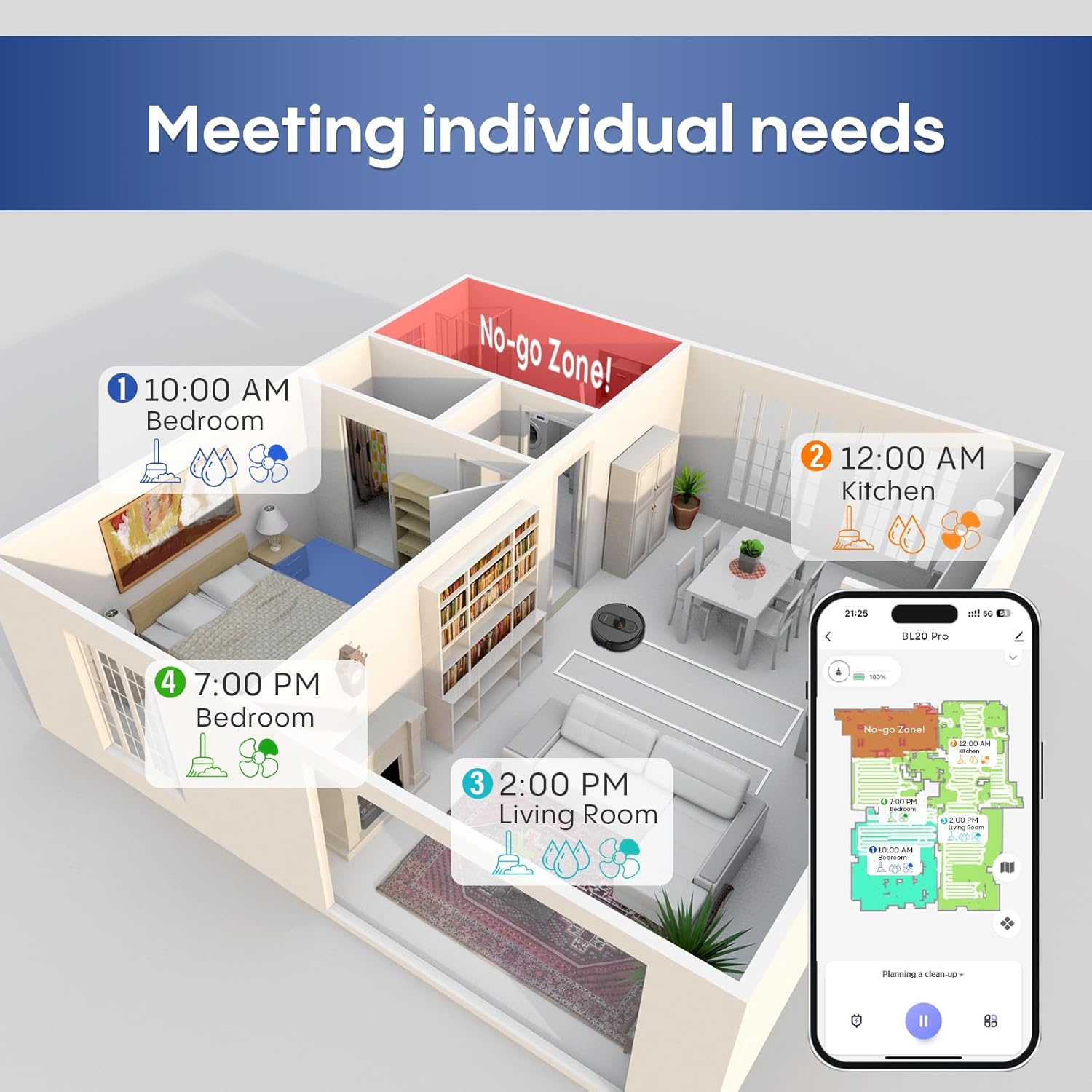 Robot Vacuum and Mop with LiDAR Navigation, 5000Pa Robot Vacuum Cleaner with Self-Emptying, 90-Day Hands-Free,Mapping, Wi-Fi/App/Alexa Control, Ideal for Pet, Hard Floors, Carpet - Image 7