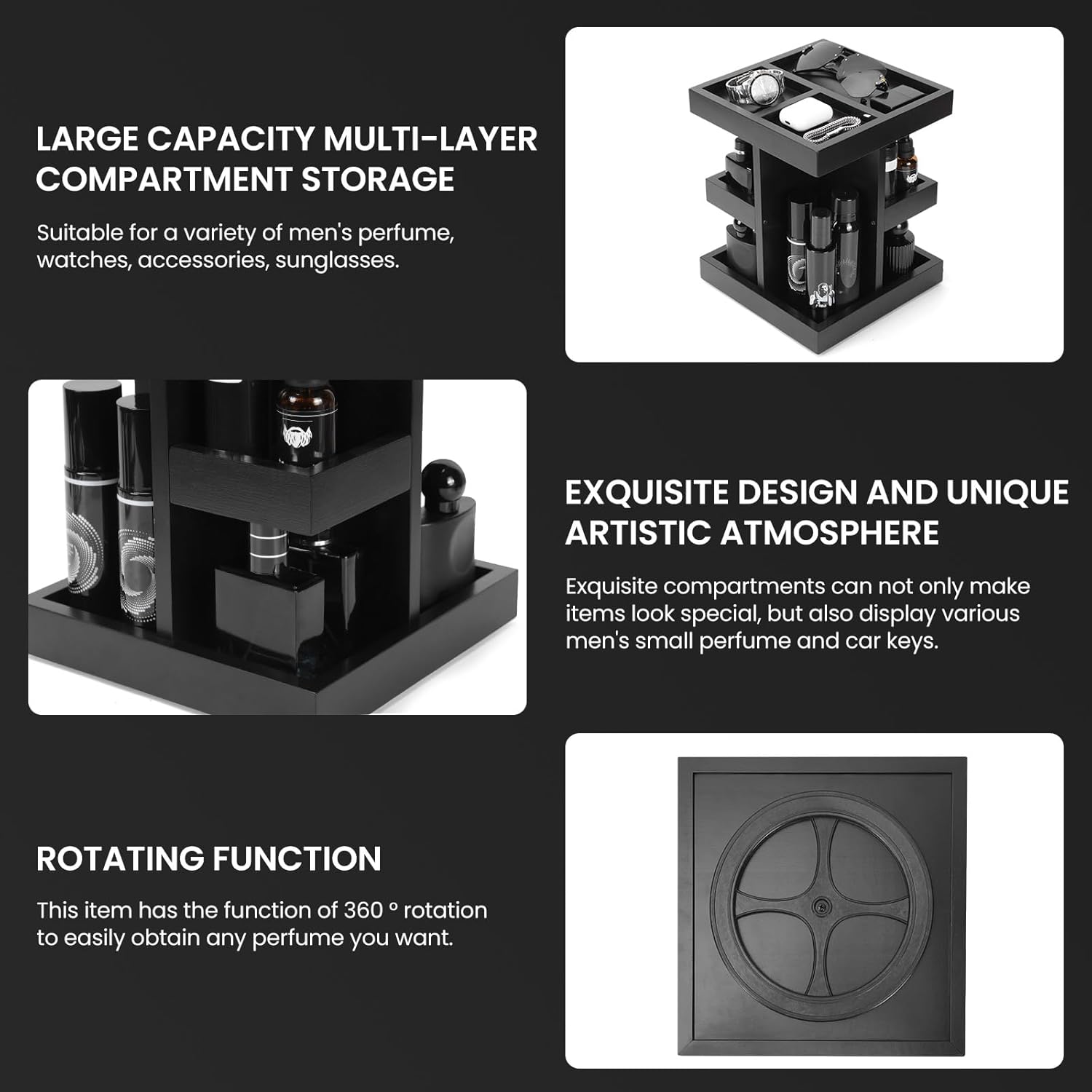 Fathers Day Gift for Men,Mens Organizer,Cologne Stand with Rotate,Mens Accessory Organizers or Valet Tray,Birthday Gift for Dad,Husband,Boyfriend,Anniversary Idea for Him,Watch,Perfume Holder - Image 5
