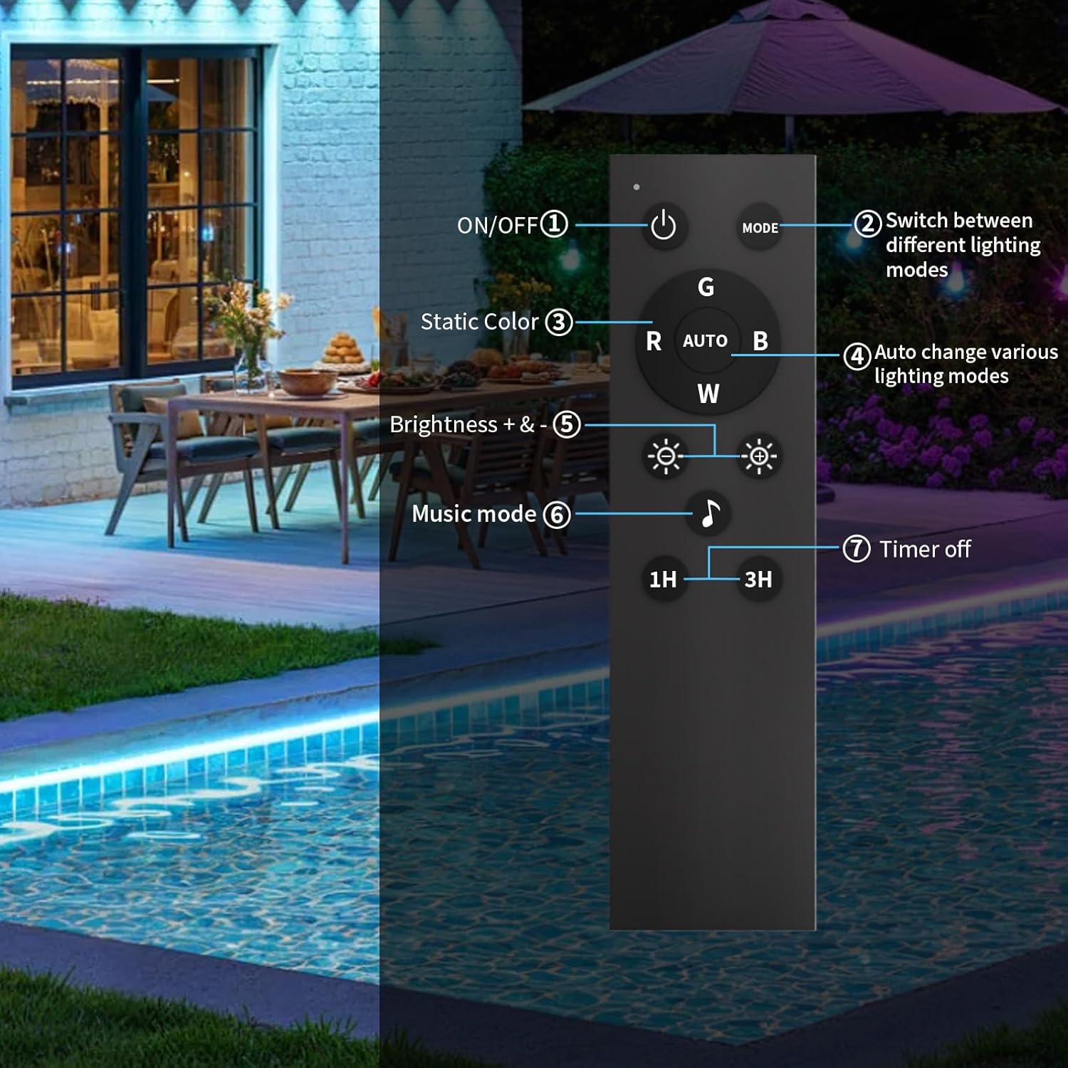 KSIPZE Outdoor led Strip Lights Waterproof IP68, RGB Outdoor led Lights with Button & Bluetooth App Control, Music Sync, Timer, Exterior Led Rope Lights for Decor Balcony, Roof, Garden, Pool - Image 8
